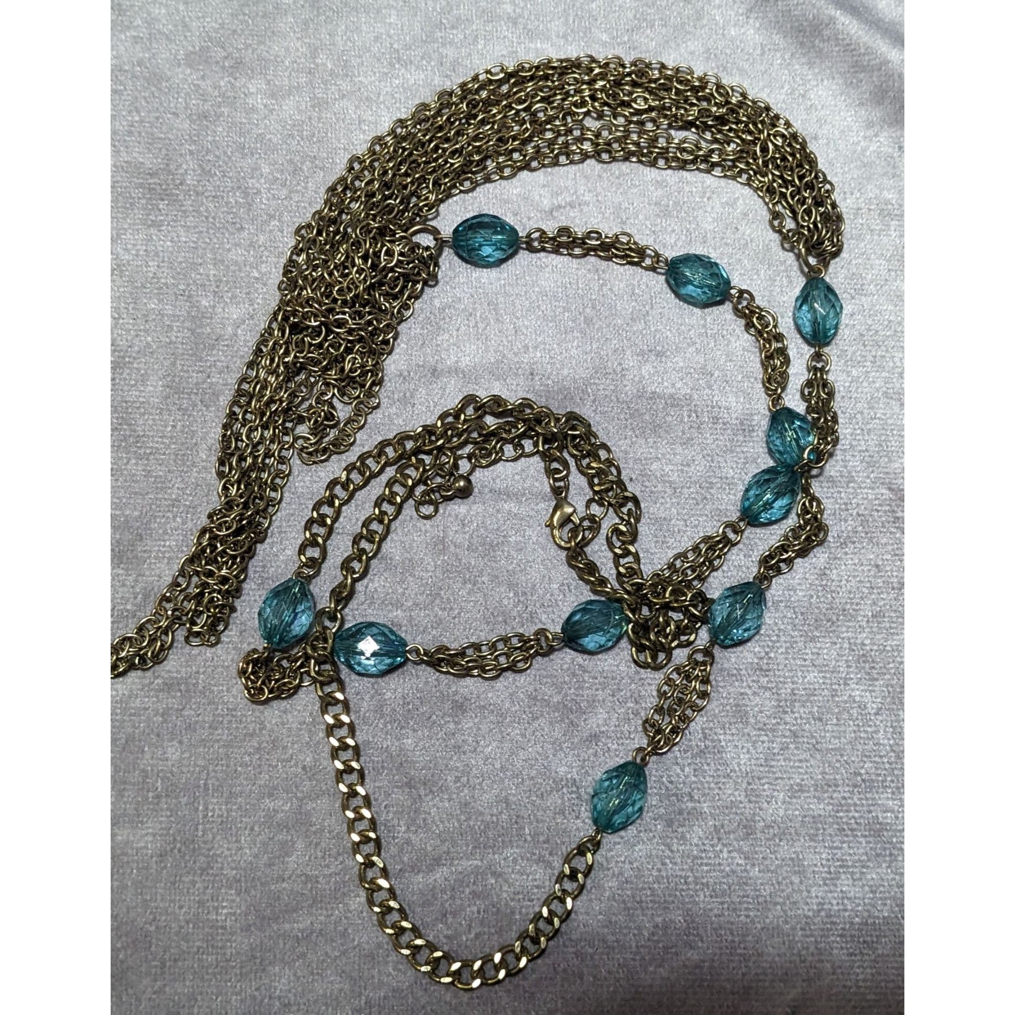 Other Layered Gold Tone Glam Necklace With Blue Beaded Accents Size ONE SIZE - 12 Thumbnail
