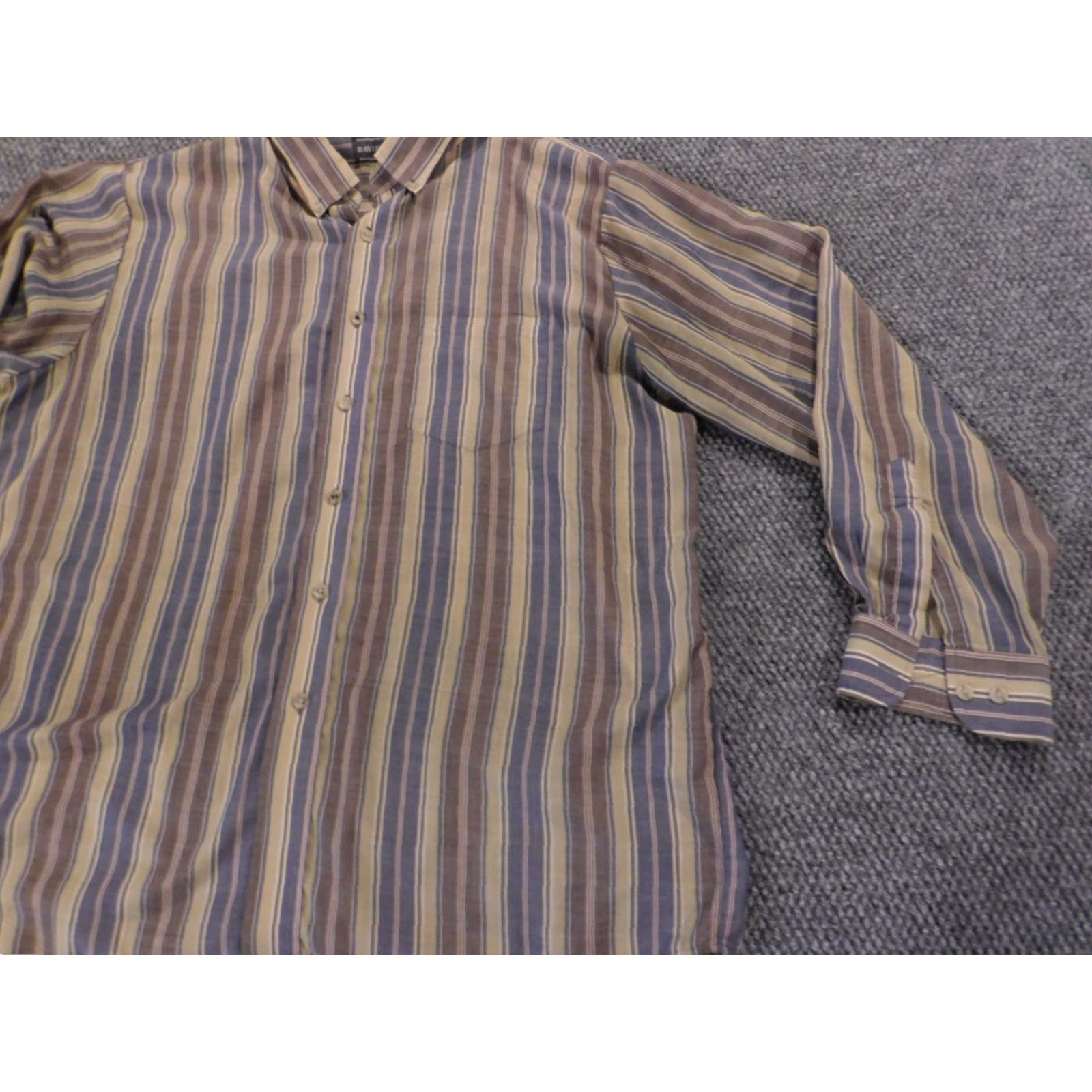 Vintage David Taylor Mens Shirt L brown striped Button-Down Collar Long Sleeve Button-Up Regular Fabric Cotton Knit Vintage No Size US L / EU 52-54 / 3 - 2 Thumbnail