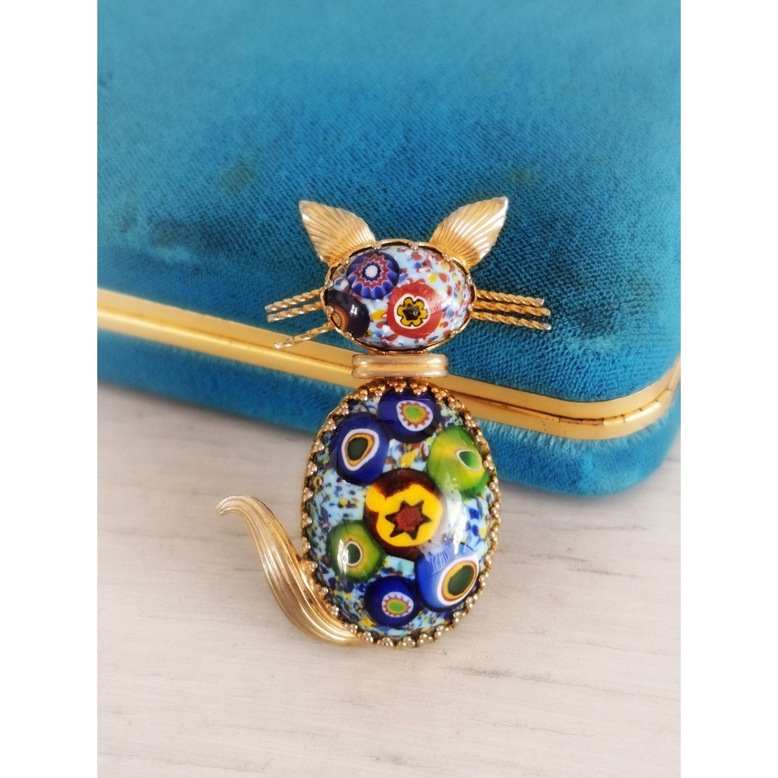 Other Vintage Millefiori Cat Brooch with Deep Blue Background Size ONE SIZE - 1 Thumbnail