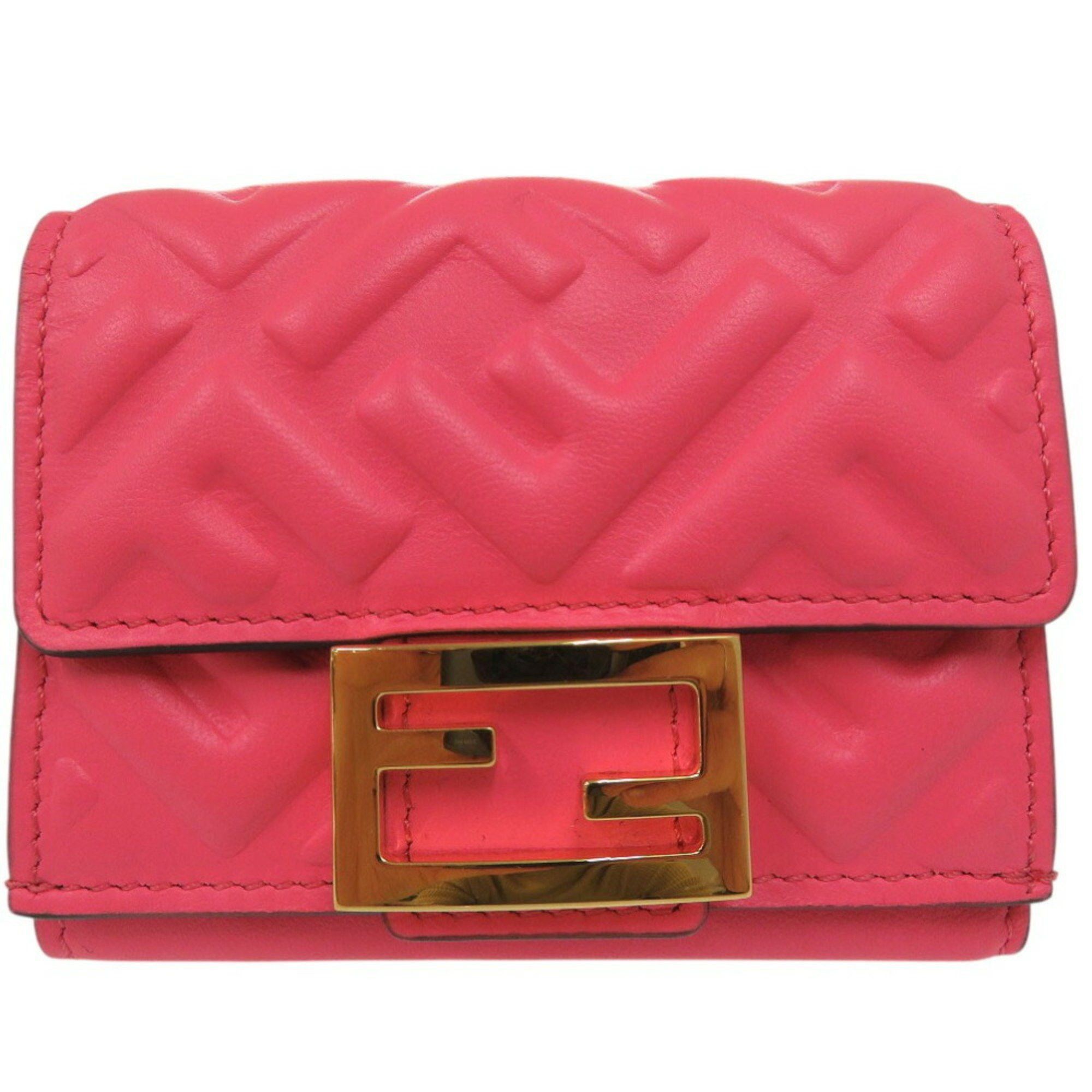Fendi Baguette Micro Zucca Tri-fold Wallet 8M0395 Leather Pink