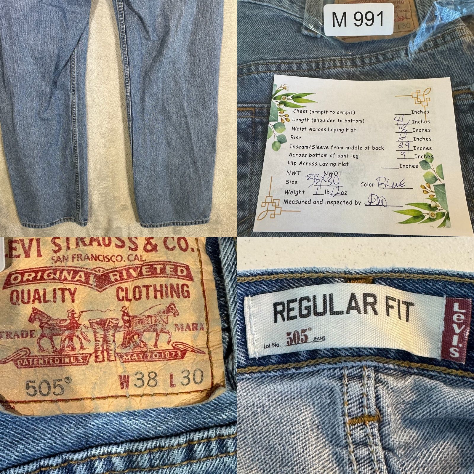 Levi's Levi’s 505 Jeans Men 38x30 Regular Fit Mid Rise Straight Blue Denim Classic Size US 38 / EU 54 - 8 Thumbnail