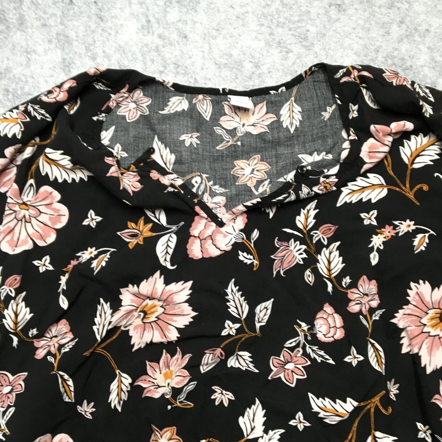 Old Navy Old Navy Dress Womens XL Black Floral V-Neck 3/4 Sleeve Fit Flare Boho Size XL / US 12-14 / IT 48-50 - 3 Thumbnail