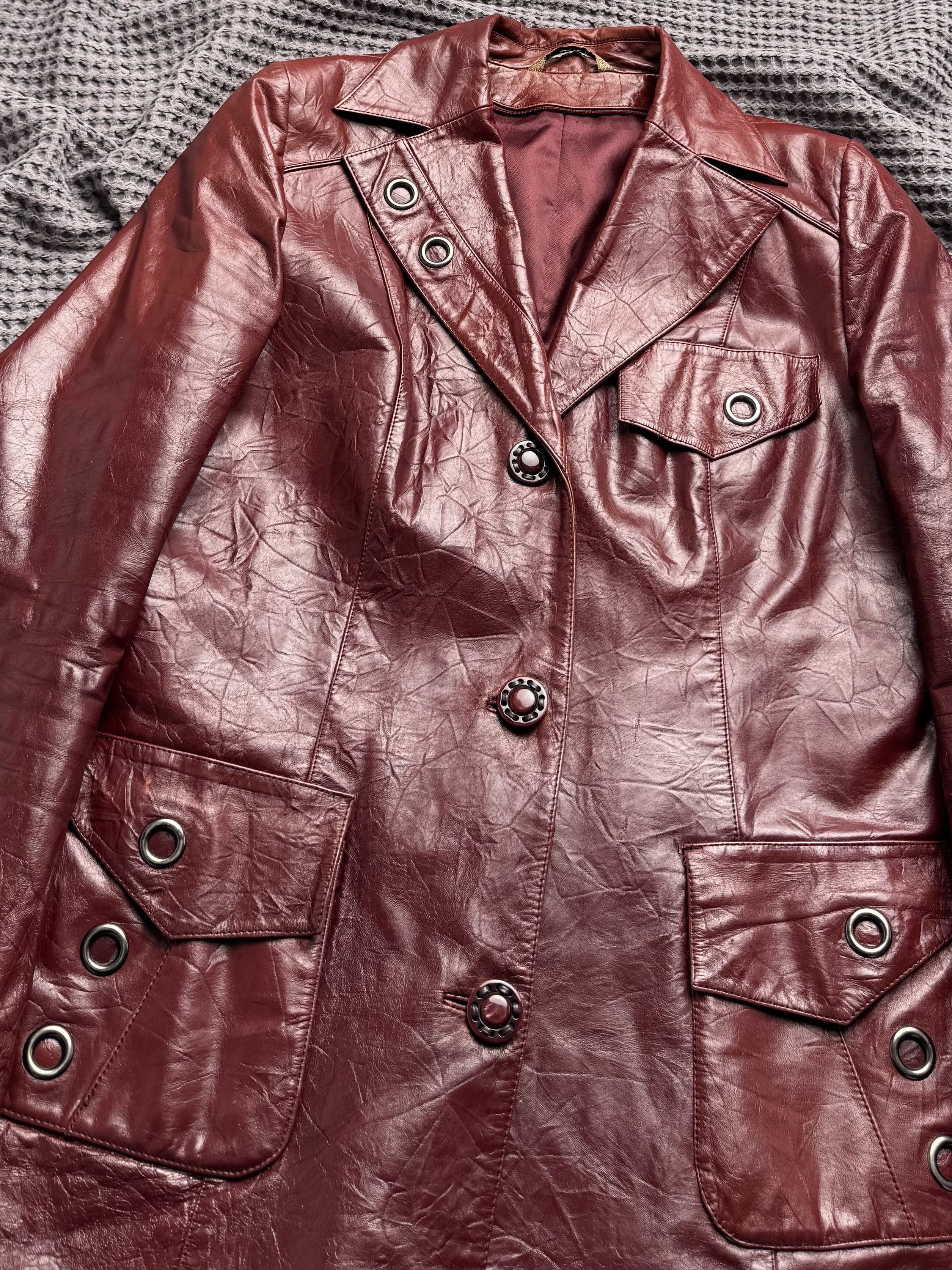 Vintage Vintage Burgundy Leather Coat Jacket Long Blazer Size M / US 6-8 / IT 42-44 - 5 Thumbnail