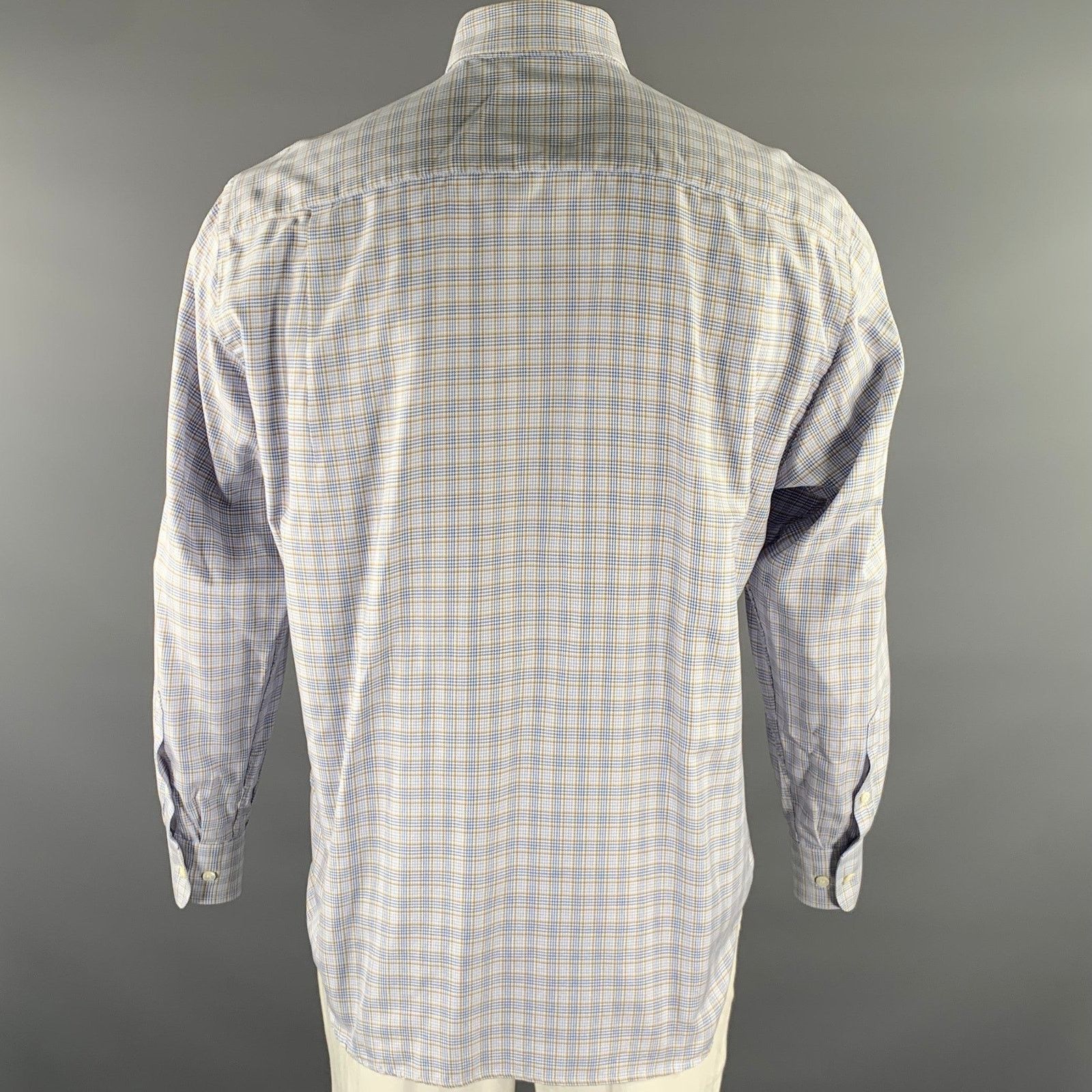 Brioni BRIONI Size M Blue Tan Plaid Cotton Long Sleeve Shirt Size US M / EU 48-50 / 2 - 4 Thumbnail