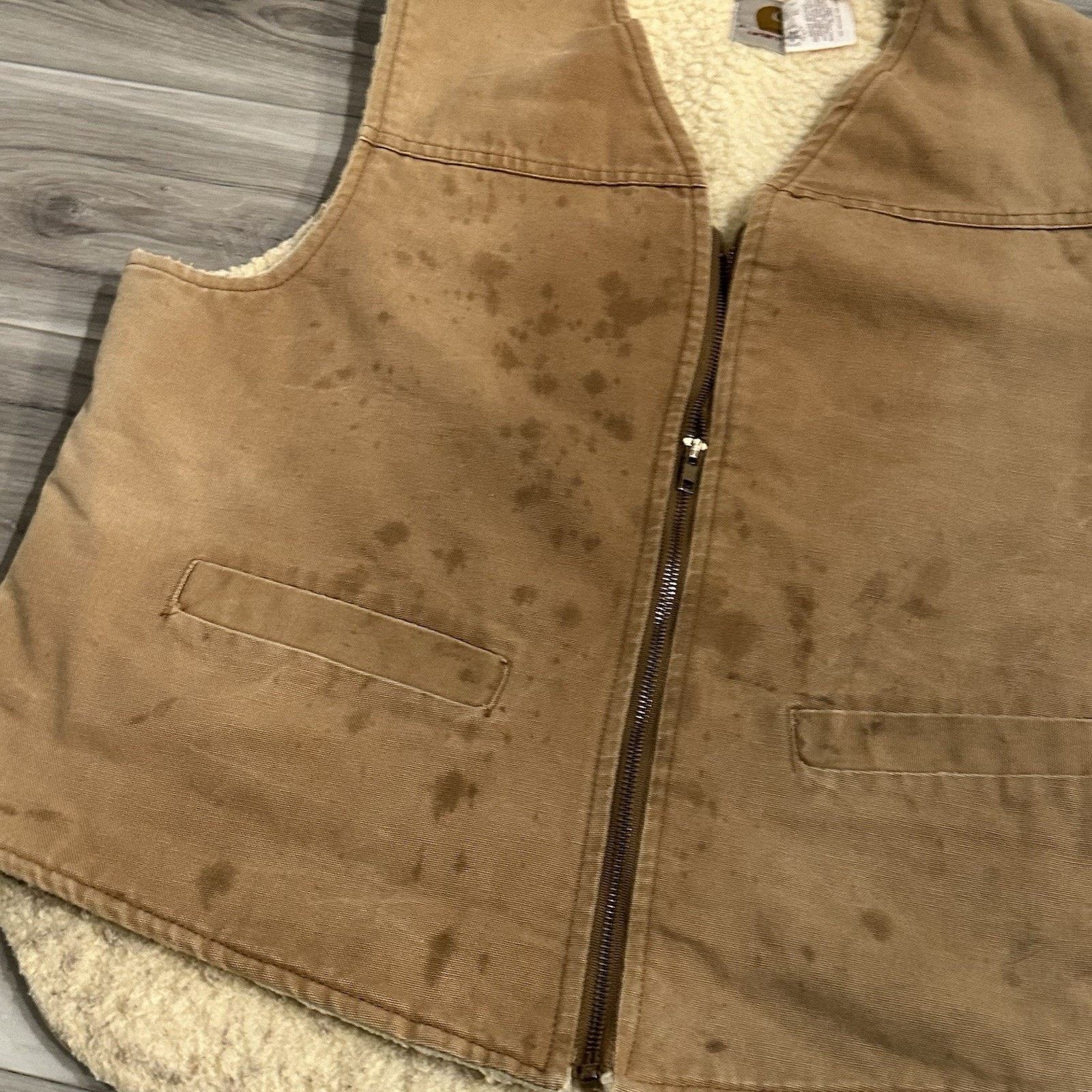 Carhartt Distressed Carhartt 6SVT Duck Sherpa Lined Zip Vest Made USA Size US XL / EU 56 / 4 - 2 Thumbnail