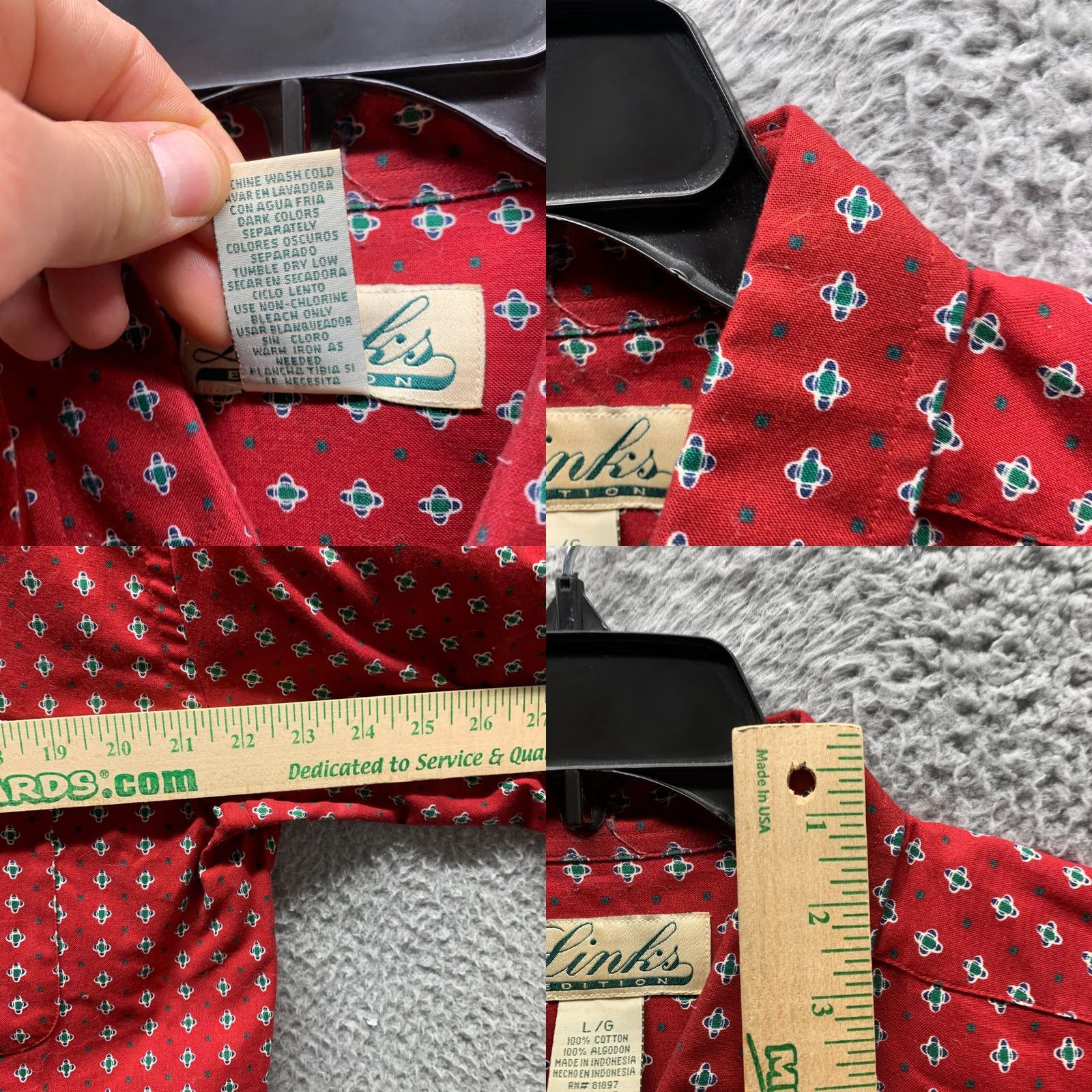 Vintage Links Shirt Adult Large Red Diamond Casual Button Up Golfing Cotton Mens Light Size US L / EU 52-54 / 3 - 8 Thumbnail