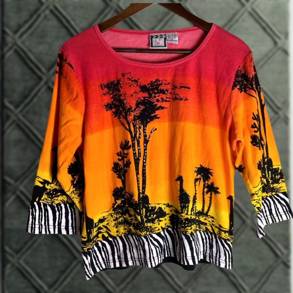 Vintage RARE Take-Two Vintage 90s African Safari Sunset Beaded Top XL Shirt Womens Size XL / US 12-14 / IT 48-50 - 1 Thumbnail
