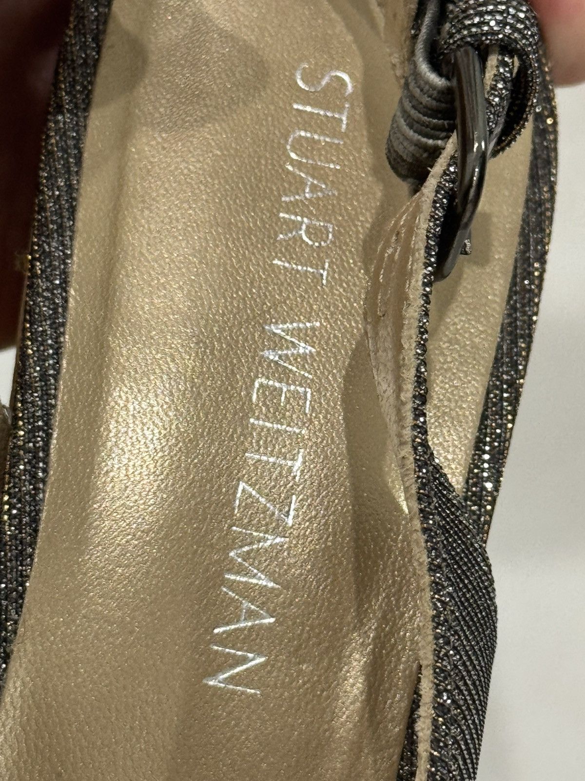 Stuart Weitzman Stuart Weitzman Black Silver Glitter Slingback Wedge Size US 8.5 / IT 38.5 - 2 Thumbnail