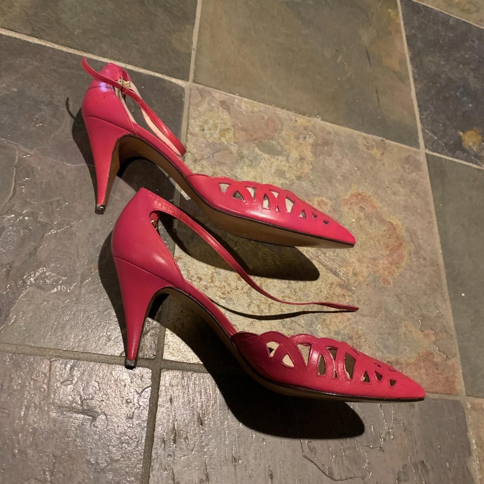 Designer Women Caressa Spain Pink Ankle Strap Heels Sz.10.5 (G102) Size US 10.5 / IT 40.5 - 4 Thumbnail