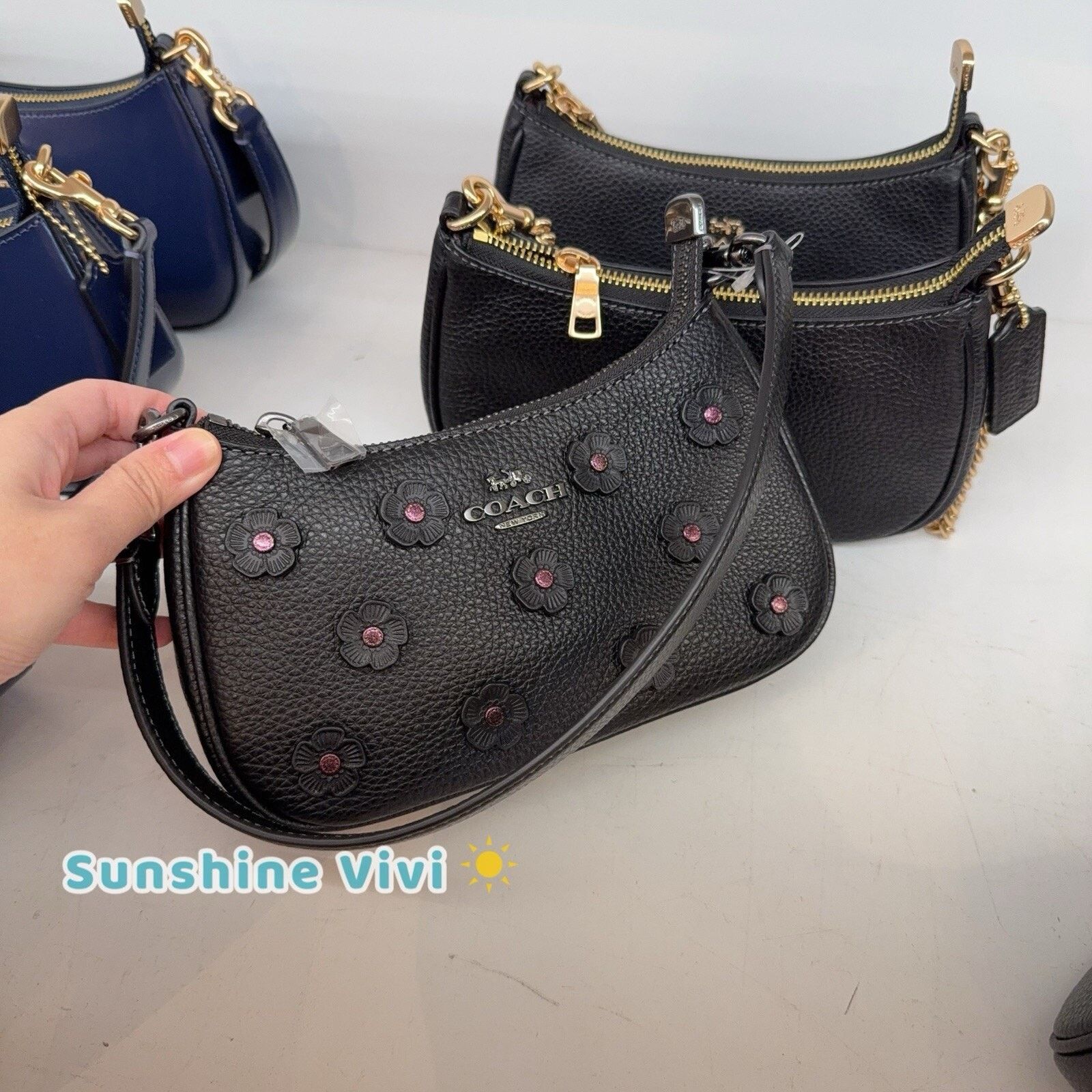 NWT Coach Teri Mini Crossbody Bag Floral Caj98 Black, Women's