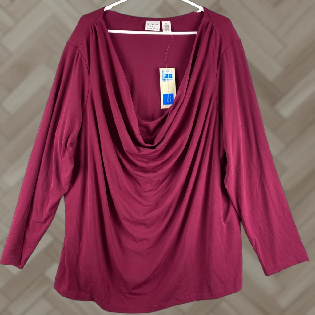 Vintage Covington Shirt Women 3XL Drape Neck Long Sleeve Plum New With Tags Plus Size Size XXL / US 16-18 / IT 52-54 - 1 Thumbnail