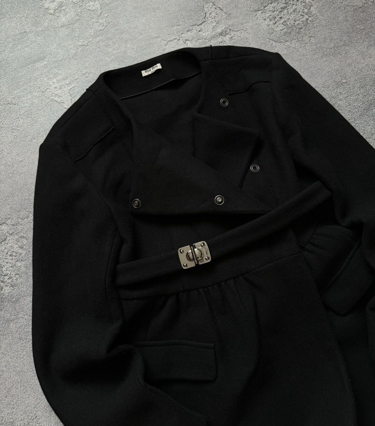 Miu Miu × Prada Miu Miu 44 by Prada black wool coat + belt jacket overcoat Size M / US 6-8 / IT 42-44 - 2 Thumbnail