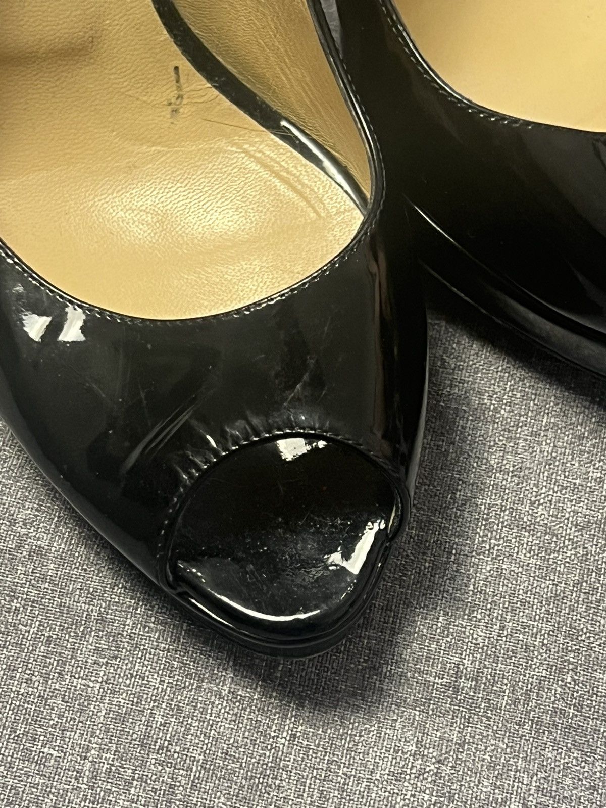 Jimmy Choo Jimmy Choo Black Patent Leather Slingback Heels Peep Toe Size US 8.5 / IT 38.5 - 6 Thumbnail