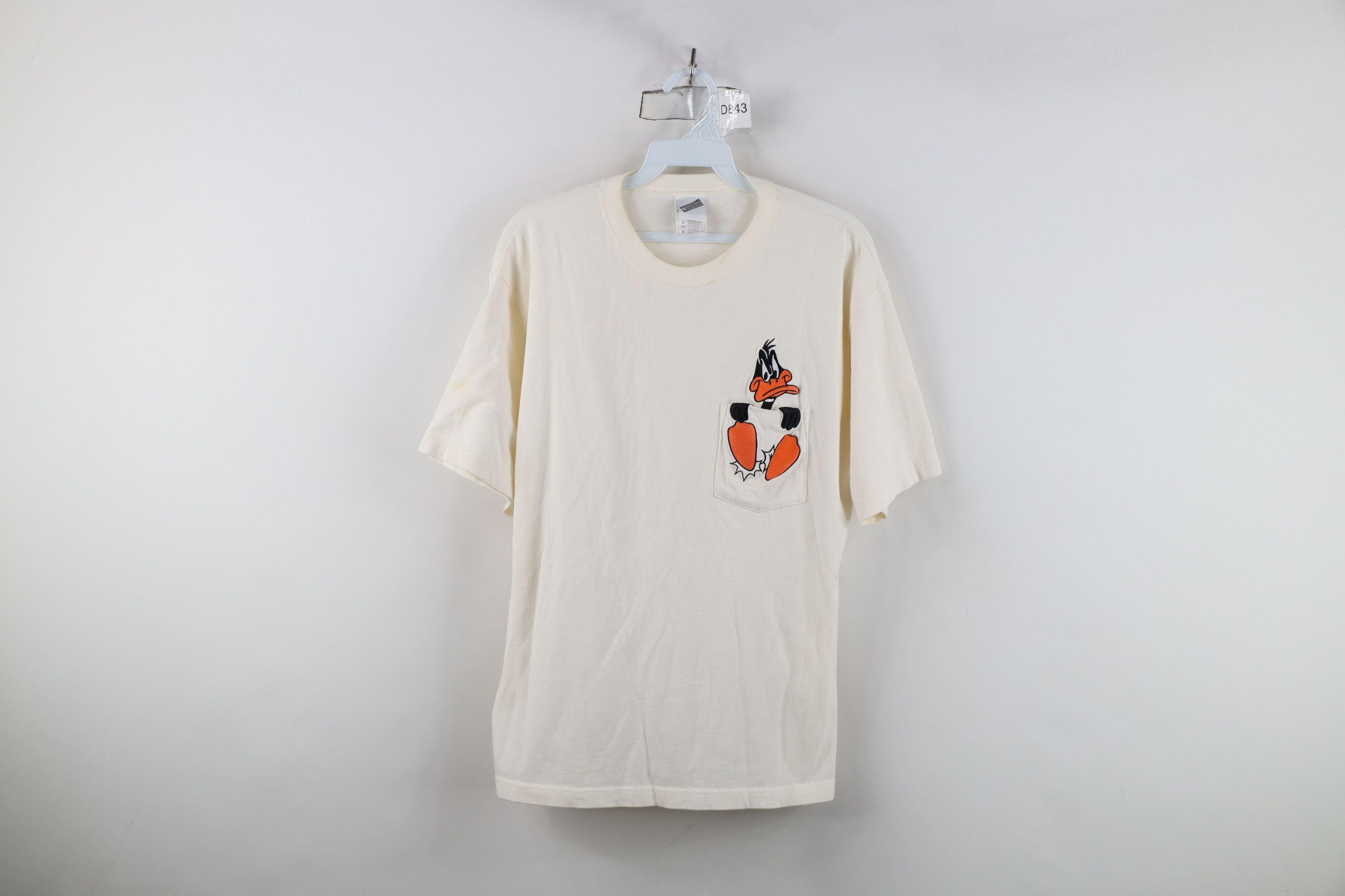 Vintage Vintage 90s Looney Tunes Daffy Duck Pocket T-Shirt Cream Size US S / EU 44-46 / 1 - 1 Thumbnail