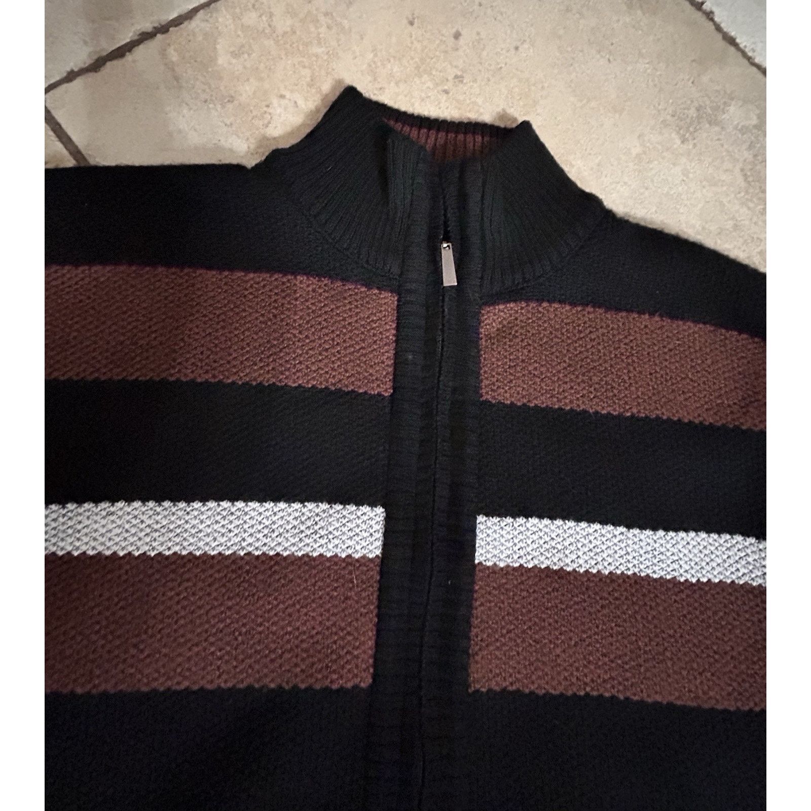 Other Six Lincoln Sweater Mens L Blk Brn Stripe Sherpa Lnd Zip NWT Size US L / EU 52-54 / 3 - 3 Thumbnail