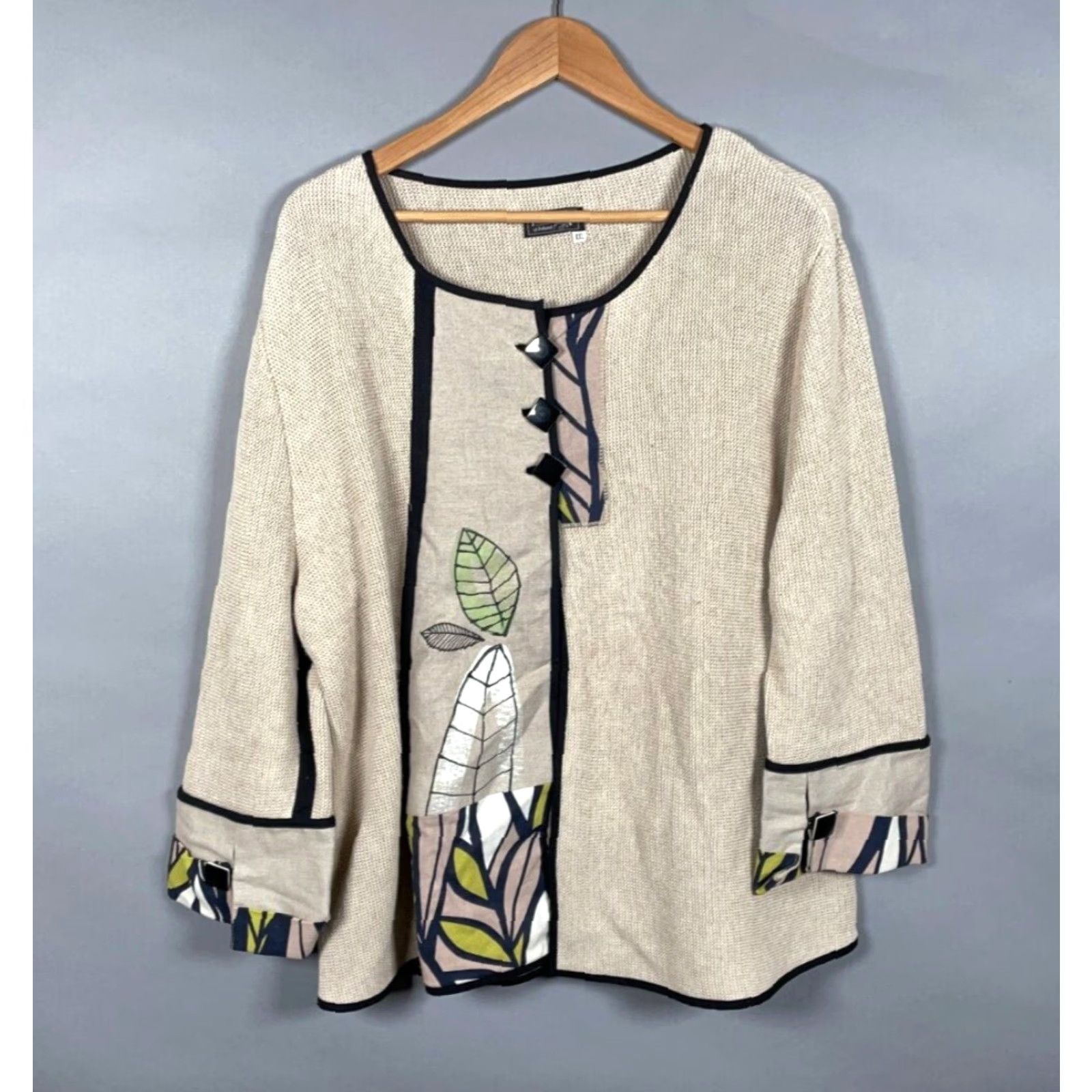 Vintage Tivoli Asymmetrical Cardigan Women's XL Beige Geometric Chunky-Knit Bohemian 90s Size XL / US 12-14 / IT 48-50 - 2 Thumbnail