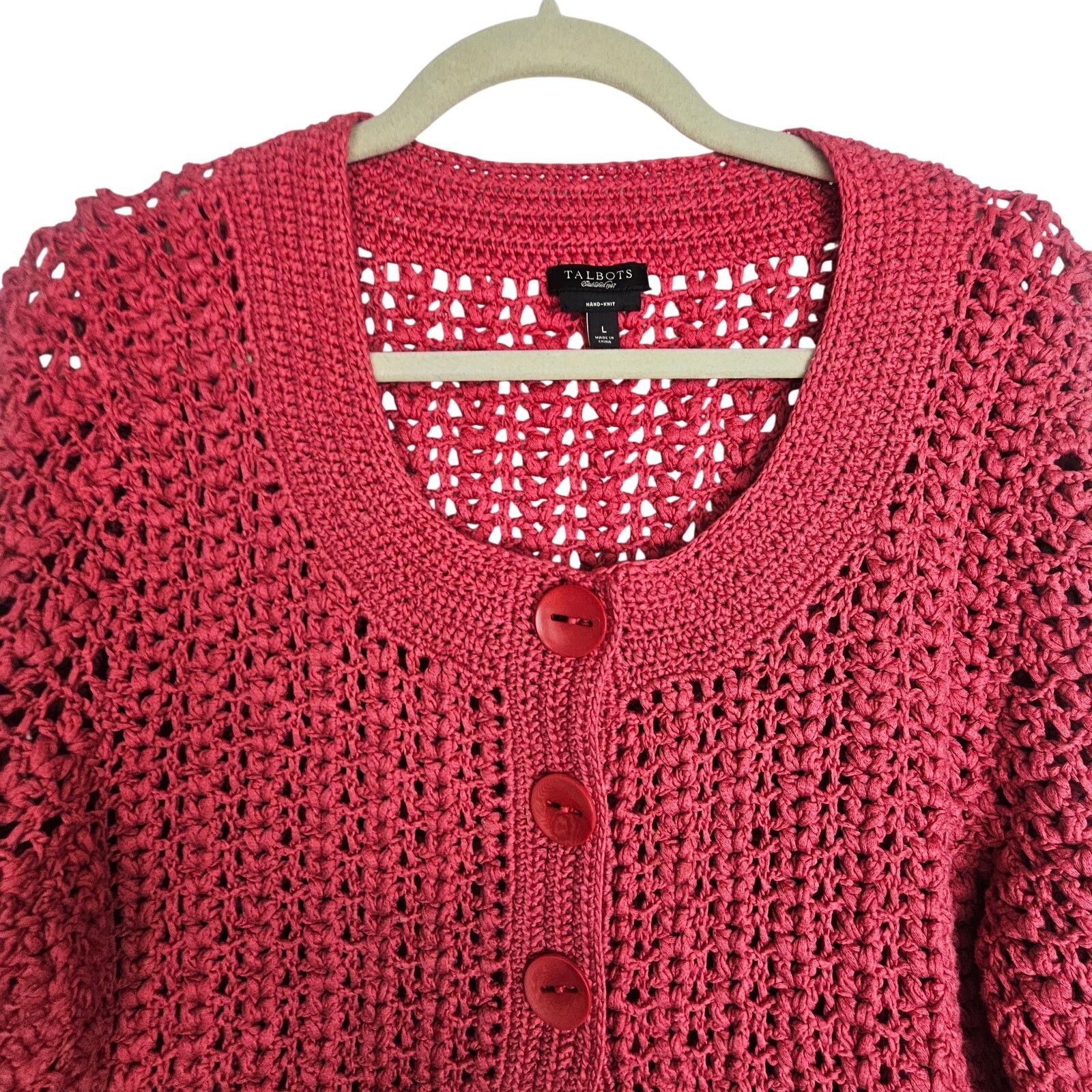 Robert Talbott Talbots Womens Chunky Open Knit Cardigan Sweater L Hand Knit Size L / US 10 / IT 46 - 2 Thumbnail