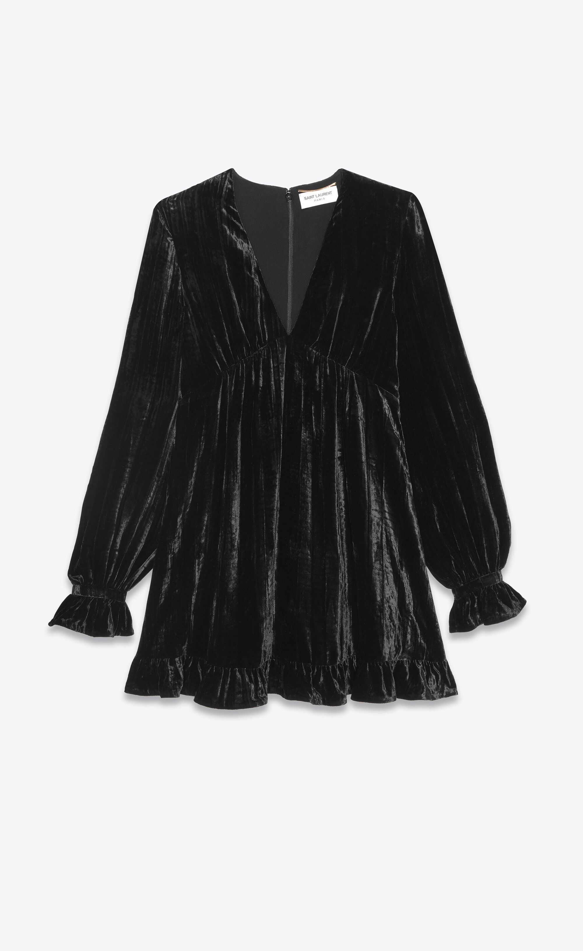 Saint Laurent Paris o1s1wg111124 Velvet Mini Dress in Black Size S / US 4 / IT 40 - 1 Thumbnail