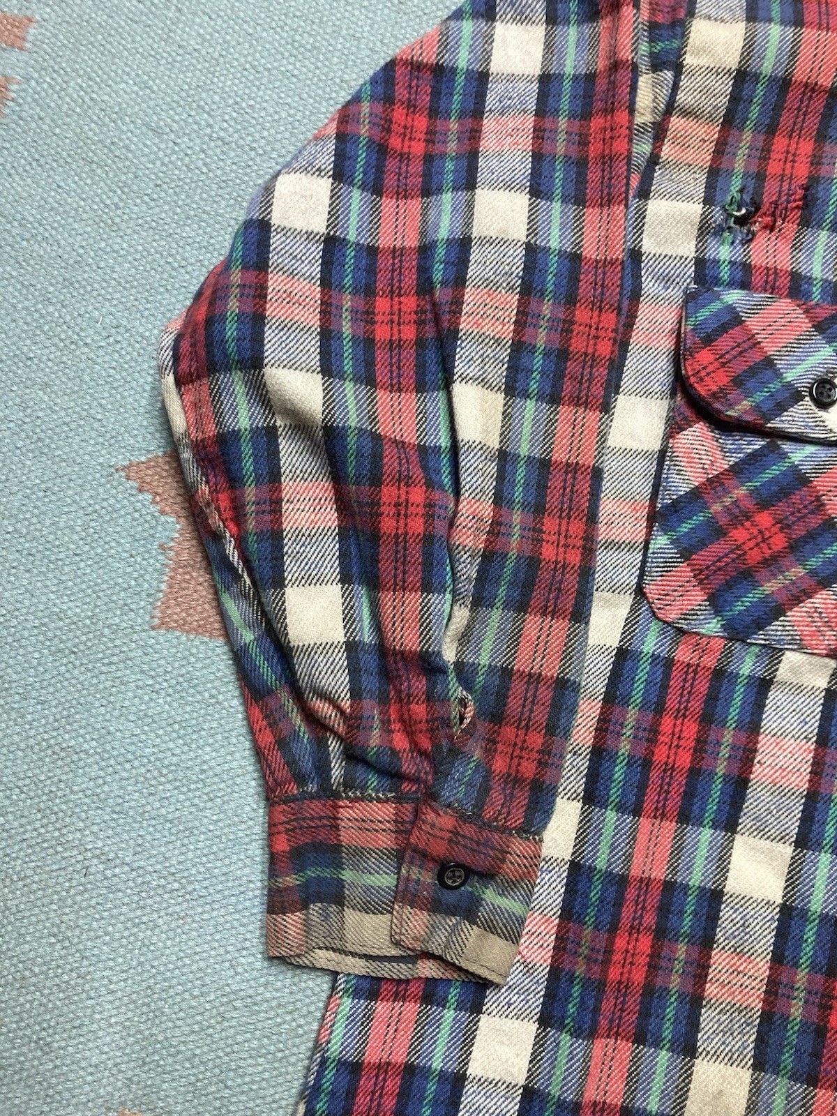 Vintage five brother flannel shirt woven cotton plaid distressed M Size US M / EU 48-50 / 2 - 2 Thumbnail