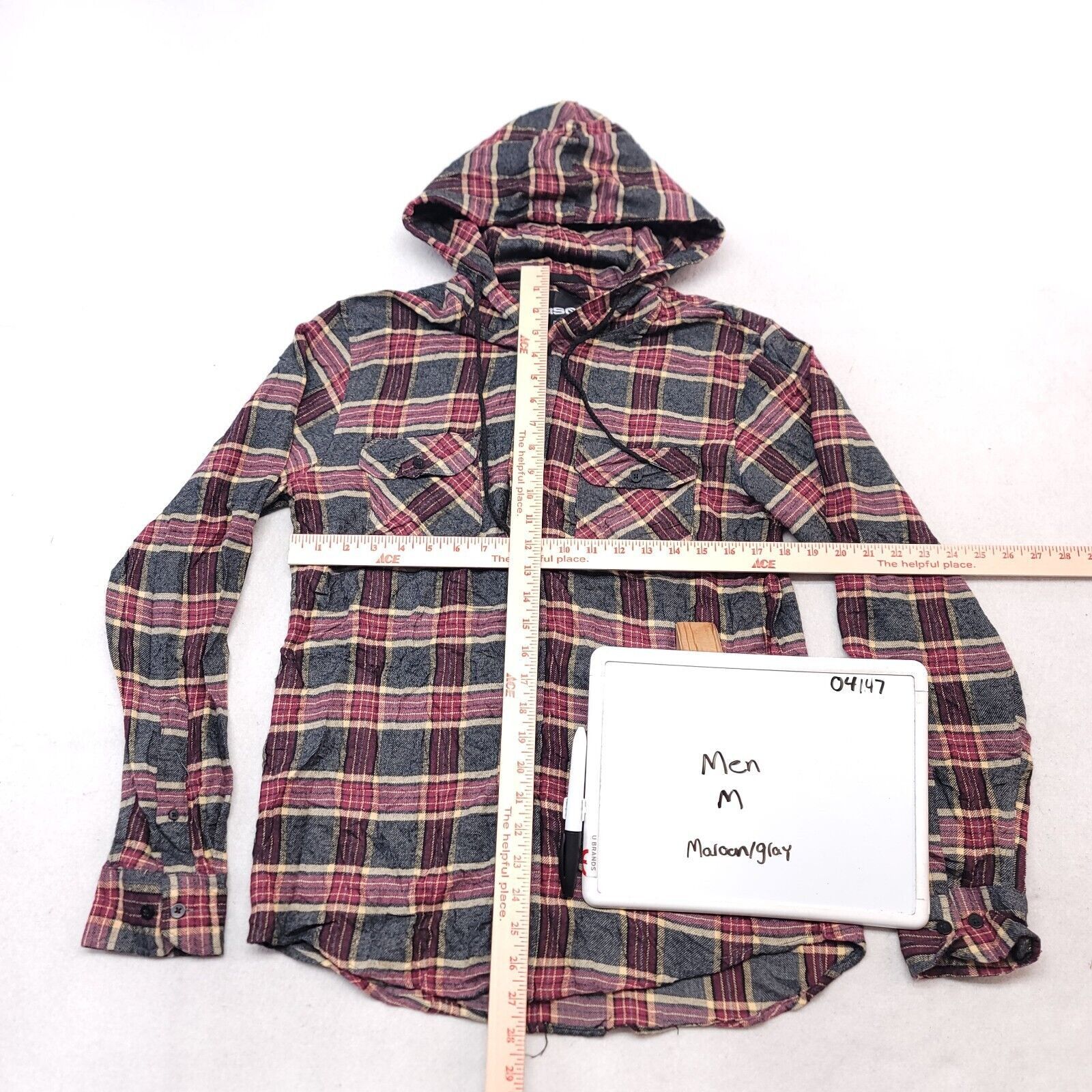 Rsq RSQ Casual Button Up Hoodie Mens Size Medium M Maroon Plaid Size US M / EU 48-50 / 2 - 6 Thumbnail