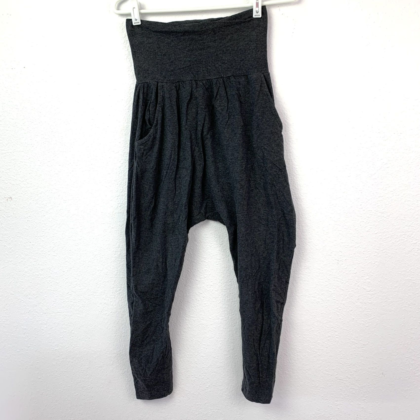Catalina Natalie Dancewear Women's Pants Harem Activewear Dark Gray S Regular Knit Cozy Breathable Pockets High Waist 95% Cotton 5% Spandex Womens Size 28" / US 6 / IT 42 - 2 Thumbnail