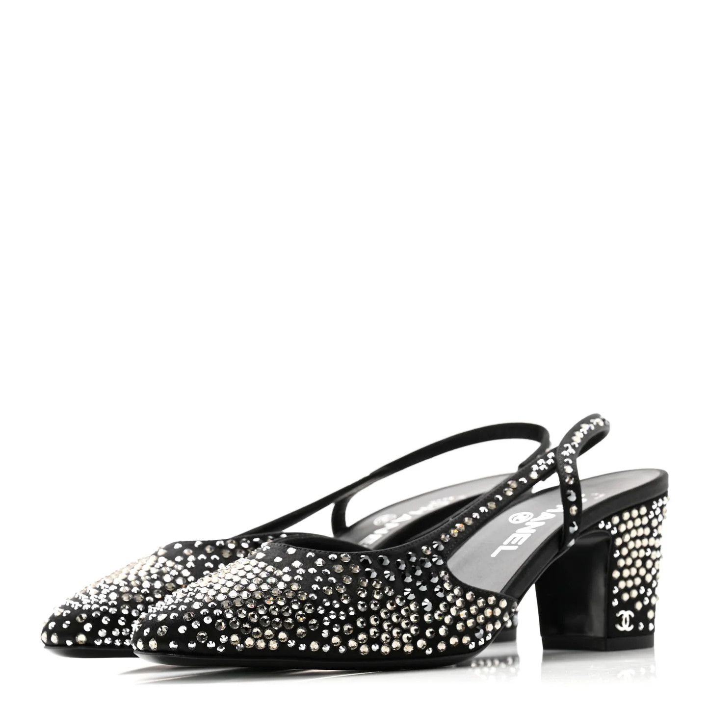 Chanel o1h1sh10526 Strass Cap Toe CC Slingback Pumps in Black Size US 9.5 / IT 39.5 - 5 Thumbnail