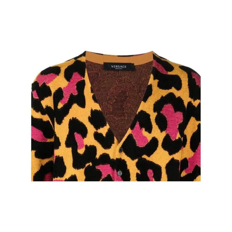 Versace o1y0525 Leopard-print V-neck Cardigan in Multicolor Size US M / EU 48-50 / 2 - 2 Thumbnail