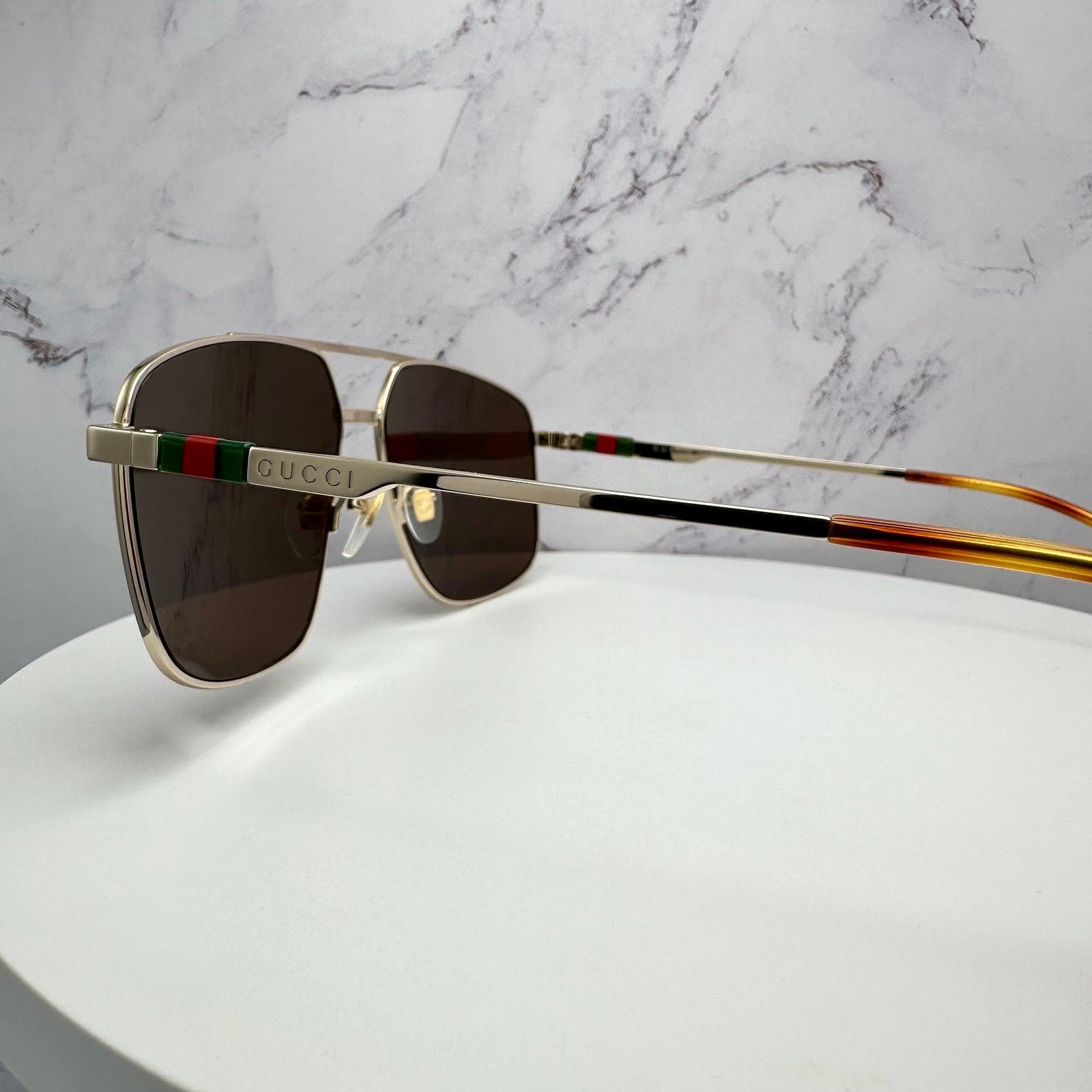 Gucci New GUCCI Sunglasses Gold Metal Square Aviator Red Green Size ONE SIZE - 4 Thumbnail