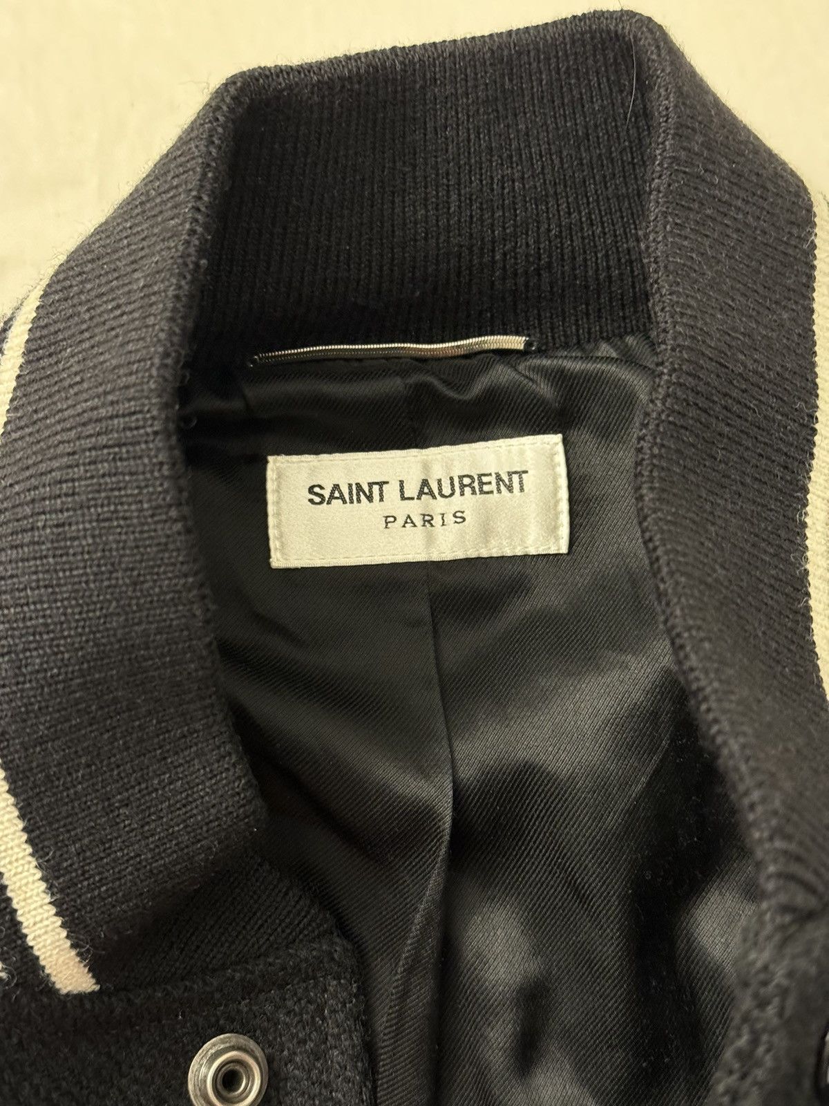 Saint Laurent Paris 🔥Brand New🔥Teddy Leather-Trimmed Wool Bomber Jacket Size US M / EU 48-50 / 2 - 7 Thumbnail