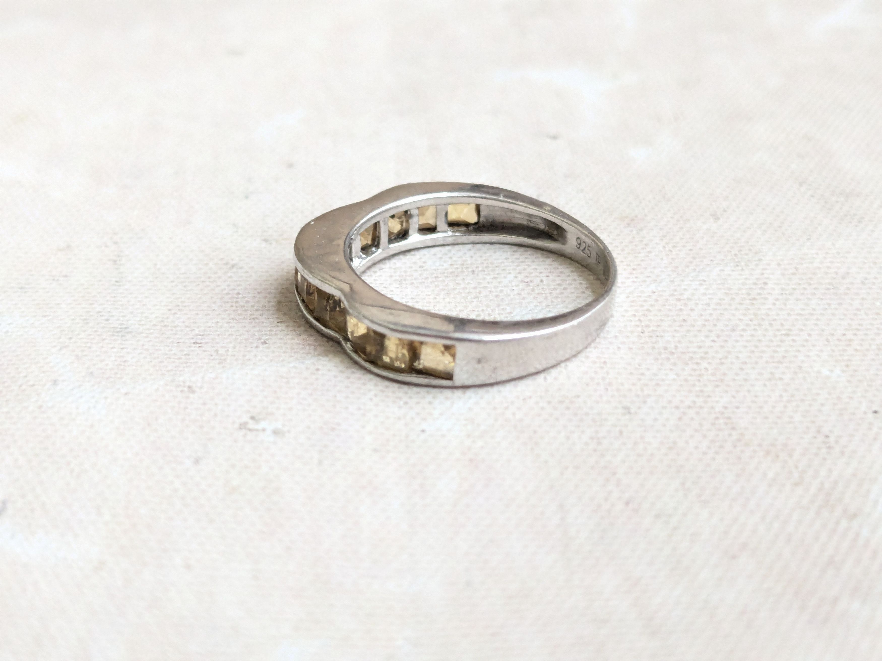 Sterling Silver Vintage Sterling Silver Band Ring 7 Yellow Citrine Size ONE SIZE - 2 Thumbnail