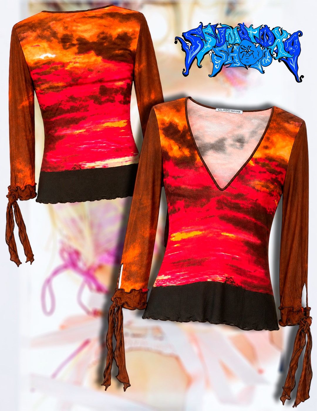 Roberto Cavalli Class Roberto Cavalli Sunset Print Mesh Top Y2K Designer Size S / US 4 / IT 40 - 1 Thumbnail