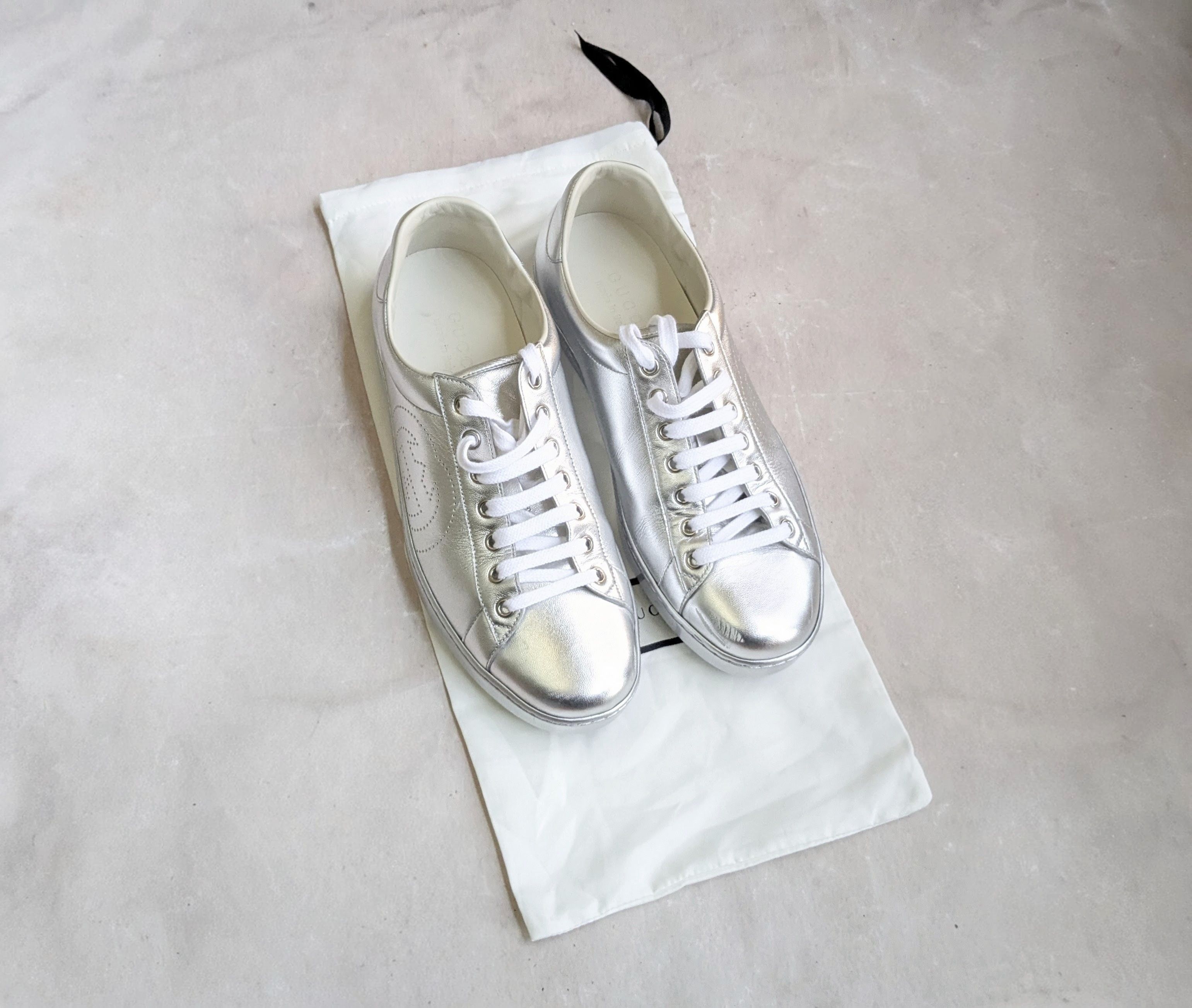 Gucci Gucci Ace Sneakers 8.5 Silver Leather Low Logo Size US 8.5 / EU 41-42 - 1 Thumbnail