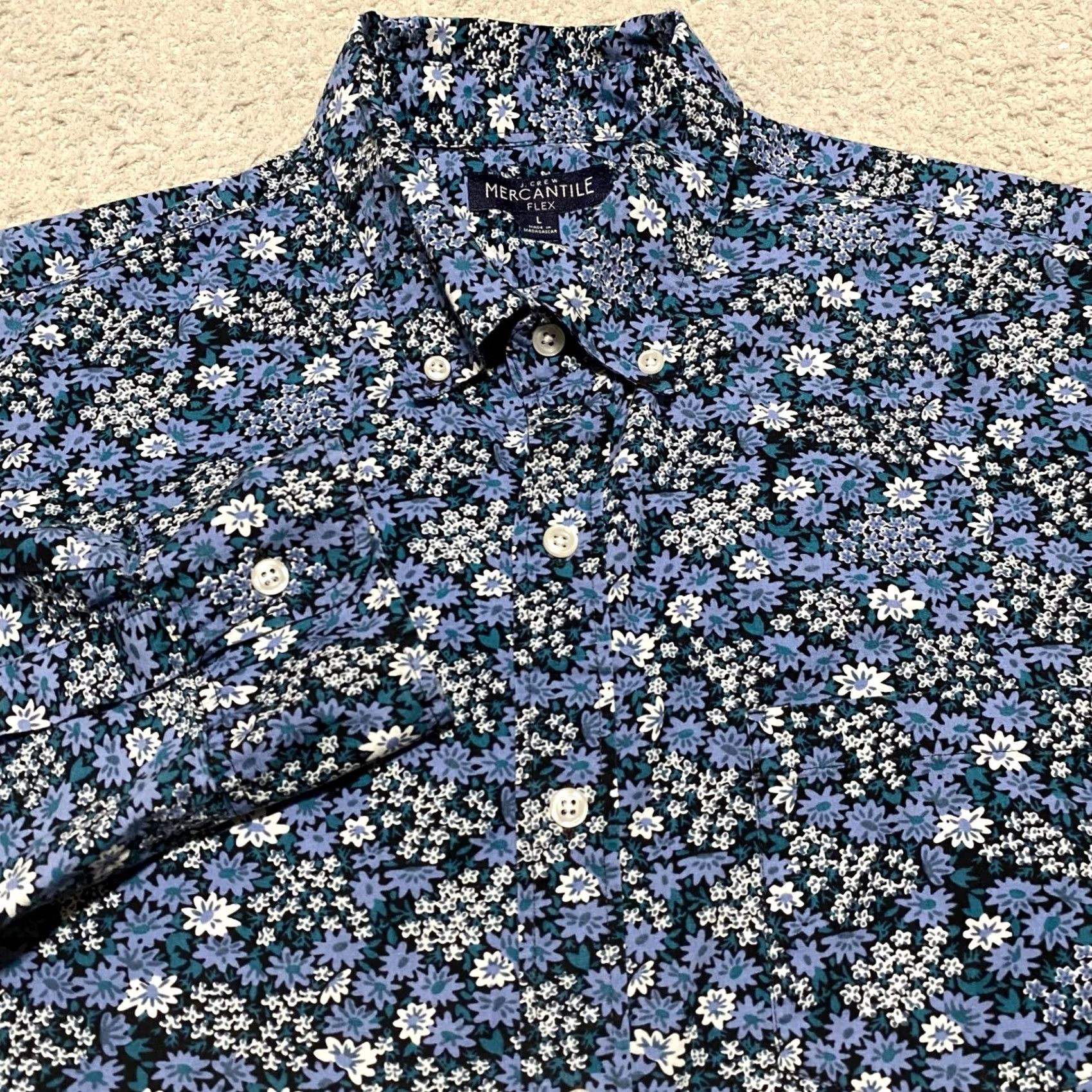 J.Crew J. Crew Mens Large Blue Floral Long Sleeve Button Down Shirt Cotton Stretch Size US L / EU 52-54 / 3 - 5 Thumbnail