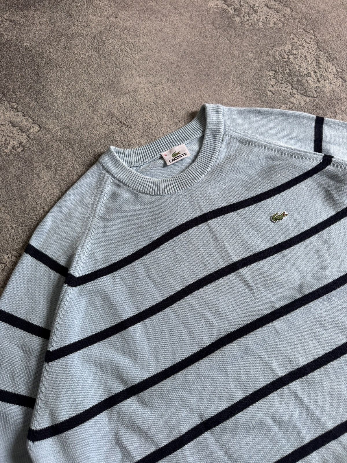 Lacoste × Vintage Lacoste 10size striped blue knitwear sweater jumper pullover Size US XXL / EU 58 / 5 - 2 Thumbnail