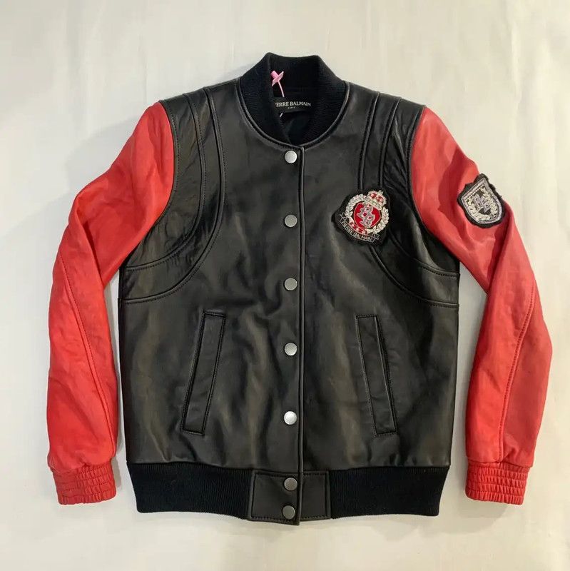 Balmain Balmain Black Leather Jacket with Red Sleeves 0089 Size US M / EU 48-50 / 2 - 1 Thumbnail