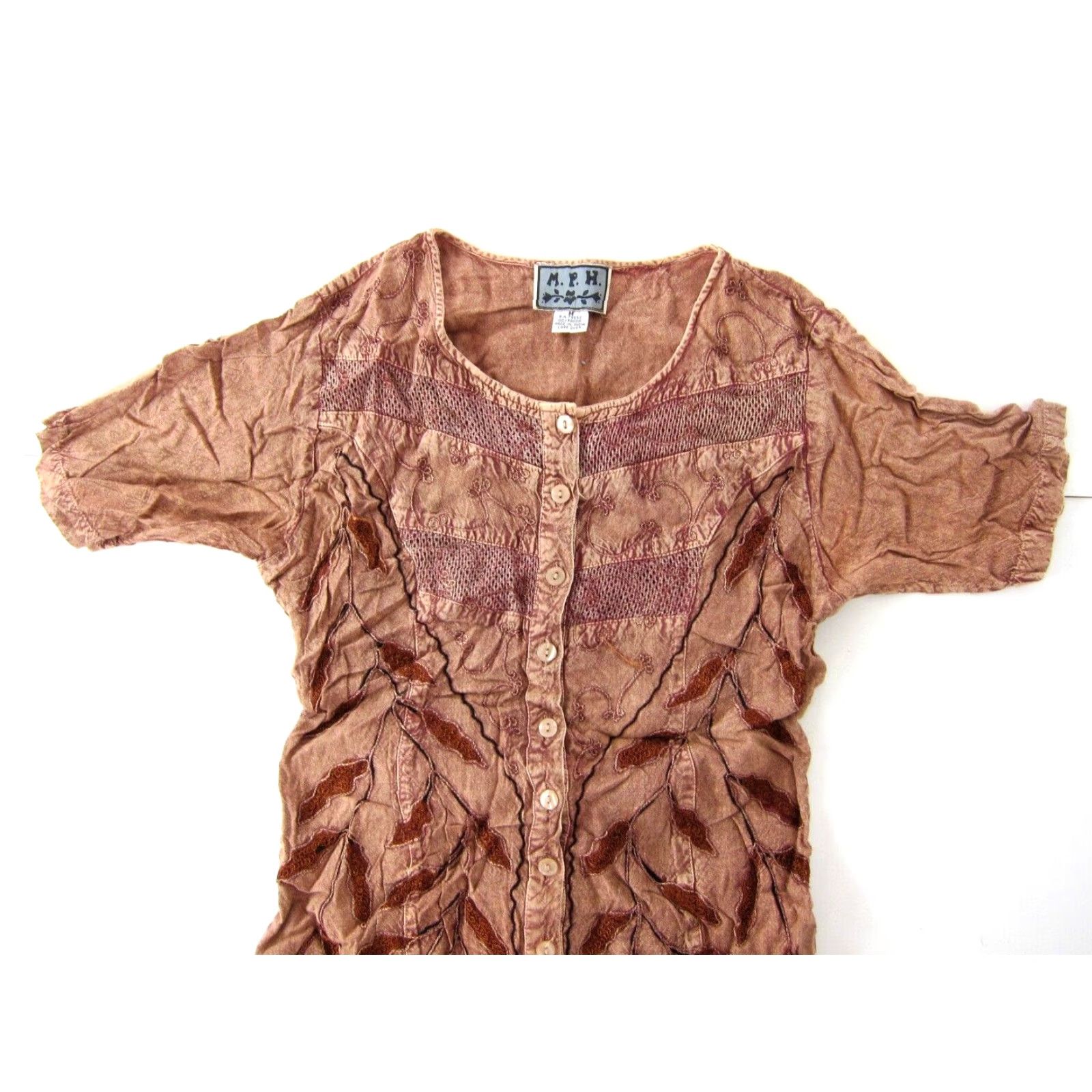 Pinko VINTAGE M.P.H. Blouse Shirt 100% Rayon Pink Embroidered Floral Short Sleeve Tunic Blouse Medium Size M / US 6-8 / IT 42-44 - 7 Thumbnail