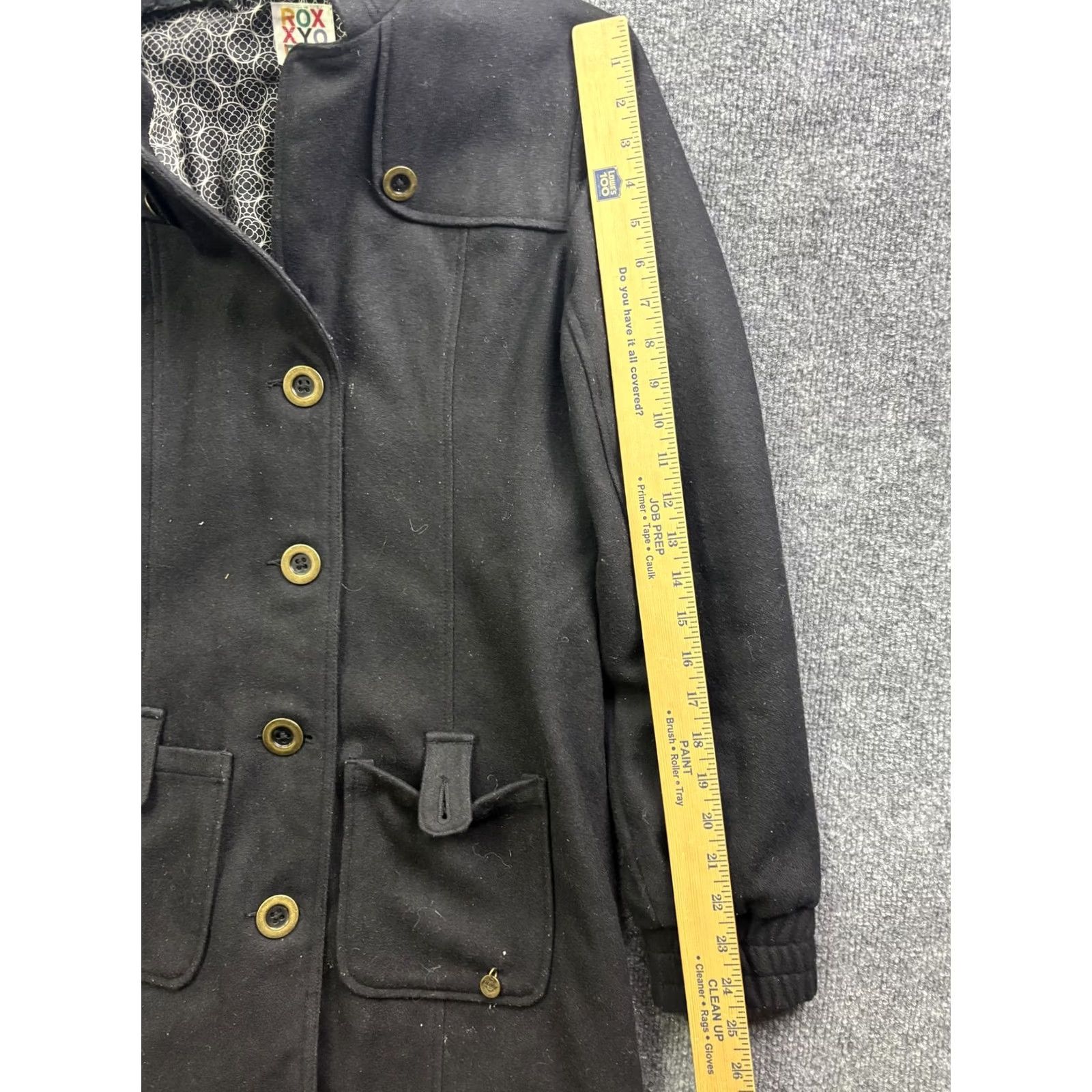 Vintage Roxy Coat Womens M Black Hooded Lined Wool-Blend Mid-Length Pockets Button Parka Jacket/Coat Casual Travel Mens Womens Girls Boys Size M / US 6-8 / IT 42-44 - 3 Thumbnail
