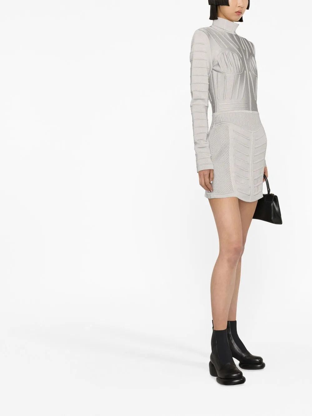 Balmain o1y0525 Turtleneck Mini Dress in Light Gray Size S / US 4 / IT 40 - 2 Thumbnail