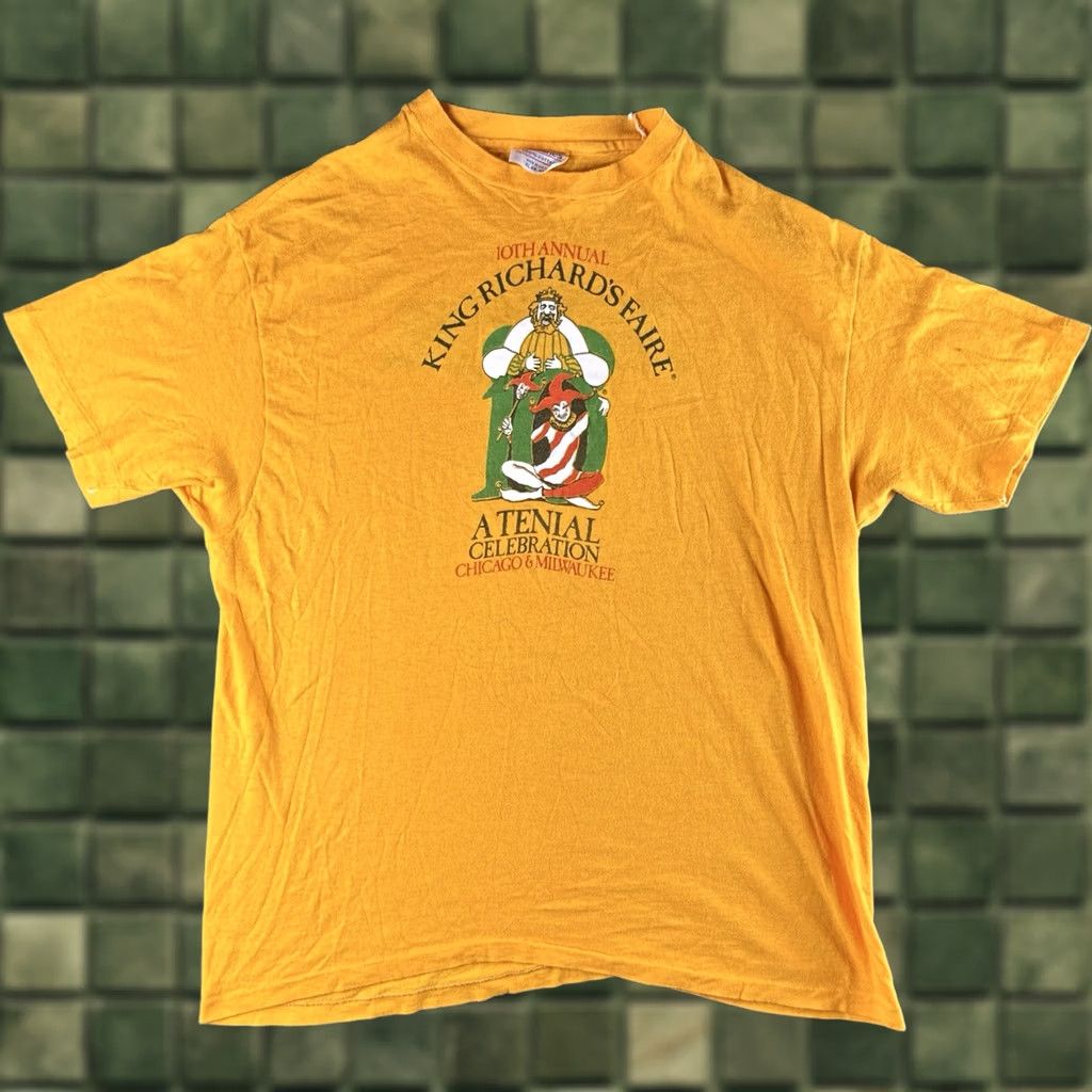 Hanes VINTAGE Hanes King Richard’s Faire Tee USA XL T-Shirt Men 80s Mustard Yellow 100% Cotton Short Sleeve Crew Neck Century Edition 10th Annual Size US XL / EU 56 / 4 - 1 Thumbnail