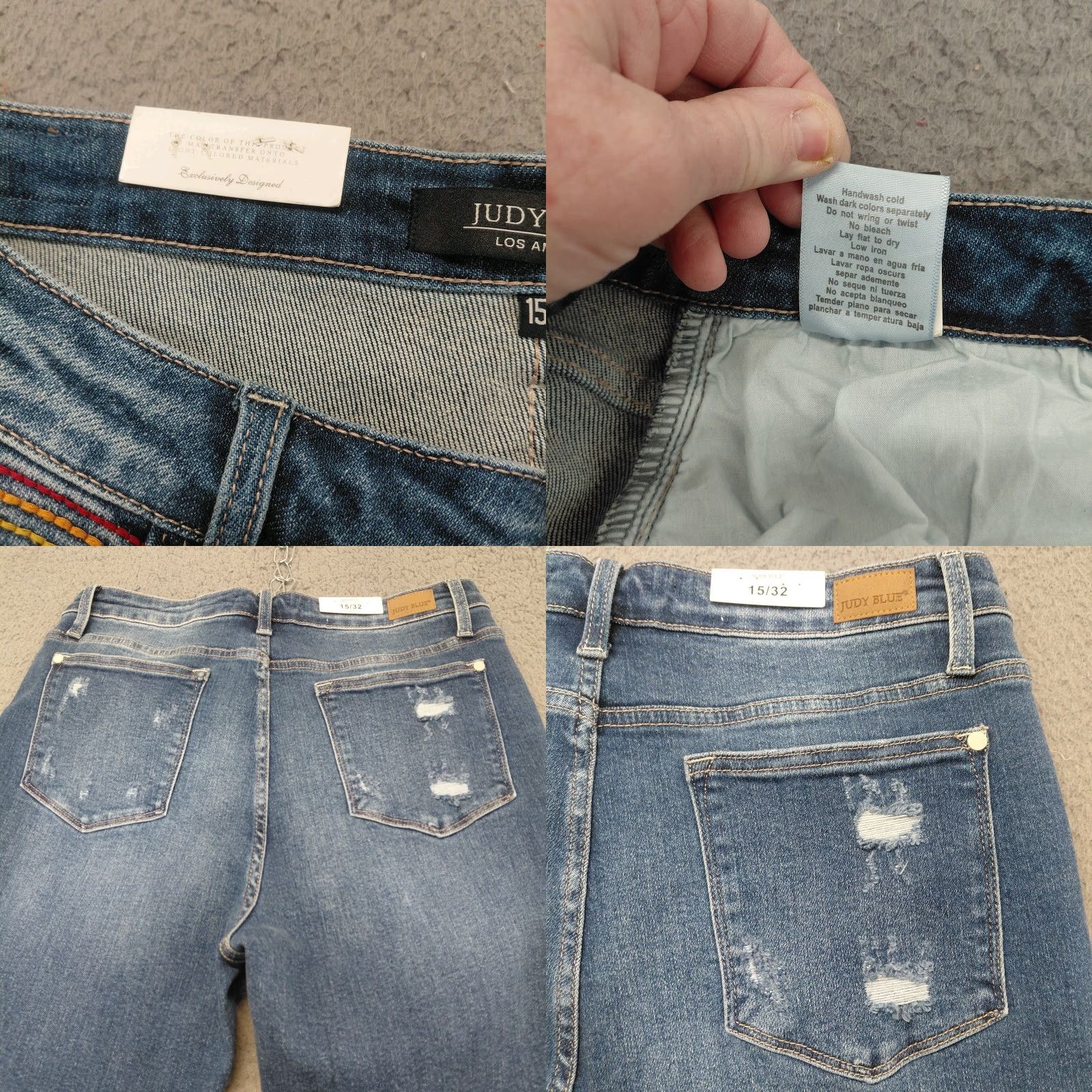 Vintage Judy Blue Jeans Womens Plus 15/32 Blue Denim Straight High Waist Distressed Jeans Size 36" / US 14 / IT 50 - 10 Thumbnail