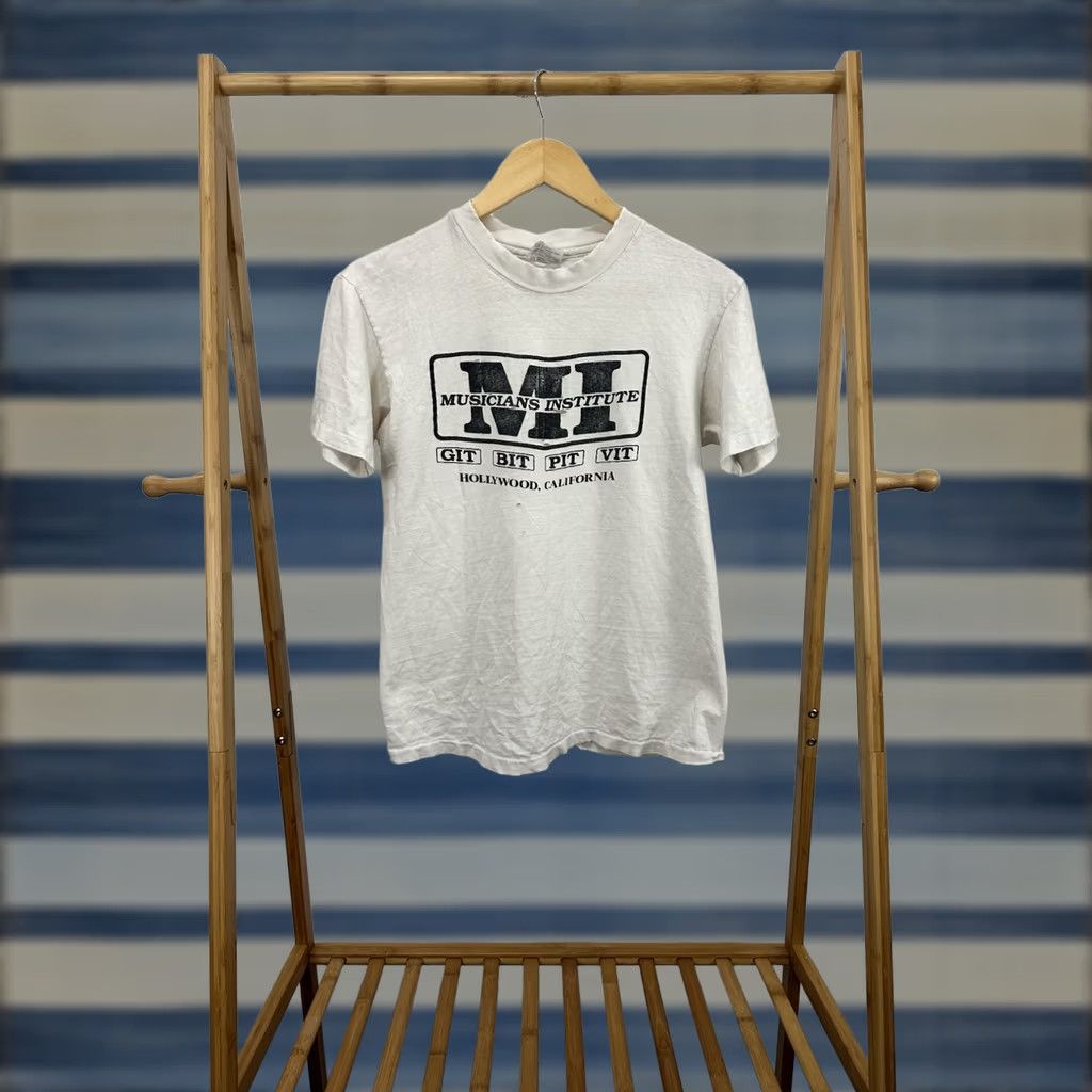 Hanes VTG 80s Hollywood Musicians Institute Hanes Beefy-T Shirt M White Mens Short Sleeve Cotton Thrashed Distressed Grunge Music Decade 80s Size US M / EU 48-50 / 2 - 1 Thumbnail