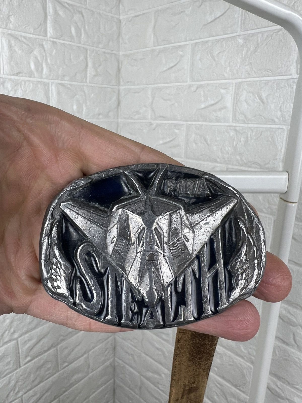 Leather × Vintage Usaf Stealth F-117a Nighthawk Aviation Bronze Belt Buckle Size ONE SIZE - 2 Thumbnail