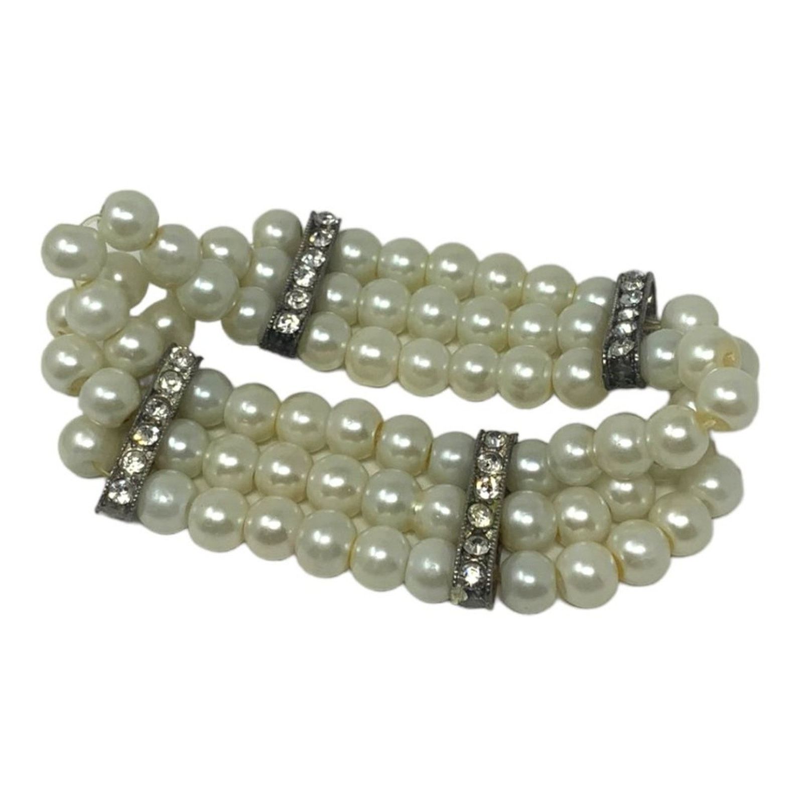 Other Vintage Faux Pearl Triple Strand Bracelet Rhinestone Bar Size ONE SIZE - 1 Thumbnail
