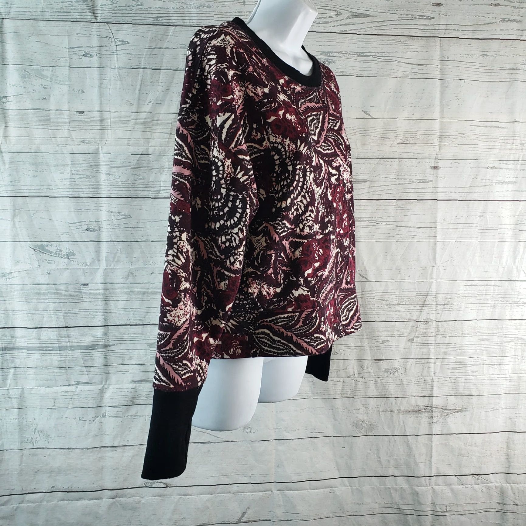 Joie Joie Womens Pullover Sweatshirt Size M Burgundy Multicolor Floral Long Sleeve Thumbholes Knit Jersey Clothing Womens Pullover Shirt Size M / US 6-8 / IT 42-44 - 3 Thumbnail