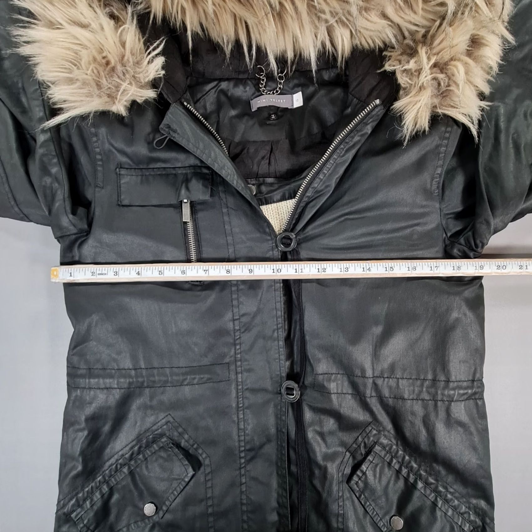 Vintage Mint Velvet Jacket Womens Black 10 UK Hooded Faux Full Cotton Parka Long Zip Pockets Wind-Resistant Size L / US 10 / IT 46 - 6 Thumbnail