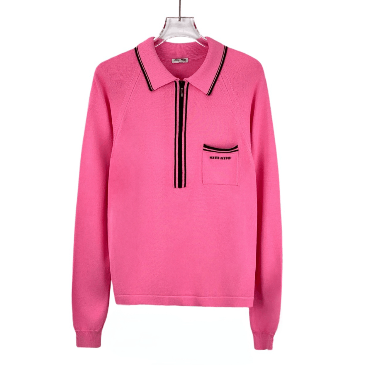 Miu Miu MiuMiu Pink Half-Zip Knit Polo (Size S) Size S / US 4 / IT 40 - 1 Thumbnail