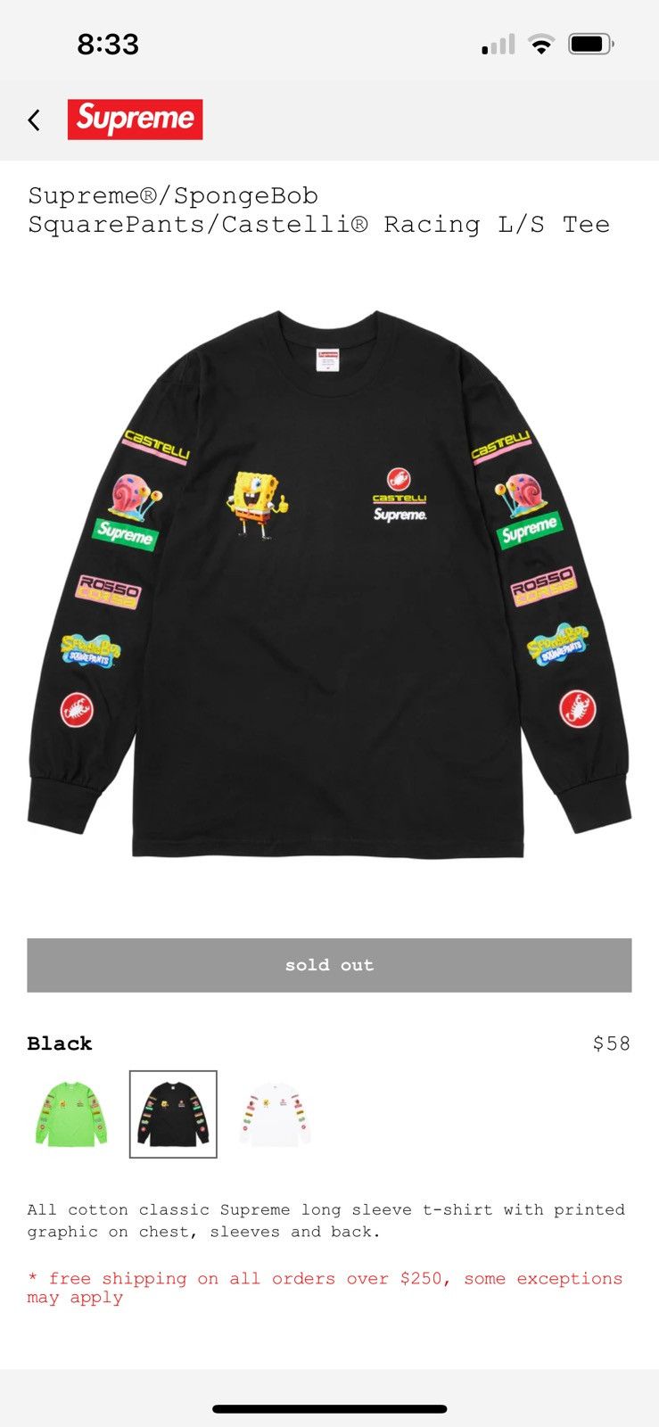 Supreme SpongeBob SquarePants Castelli Racing L S Tee (SS25