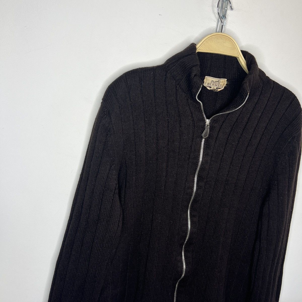 Hermes HERMES Brown Wool Ribbed Full Zip Sweater Italy Riri Size US L / EU 52-54 / 3 - 3 Thumbnail