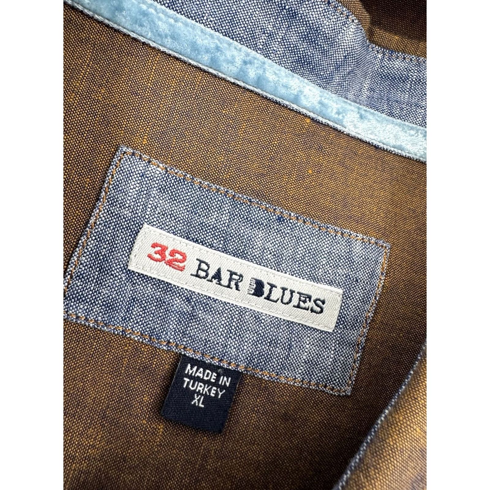 Vintage 32 BAR BLUES LINEN METALLIC COUBLO/BRONZE MEN XL Shirt - Excellent Mens - - Cotton Button-Up Size US XL / EU 56 / 4 - 4 Thumbnail