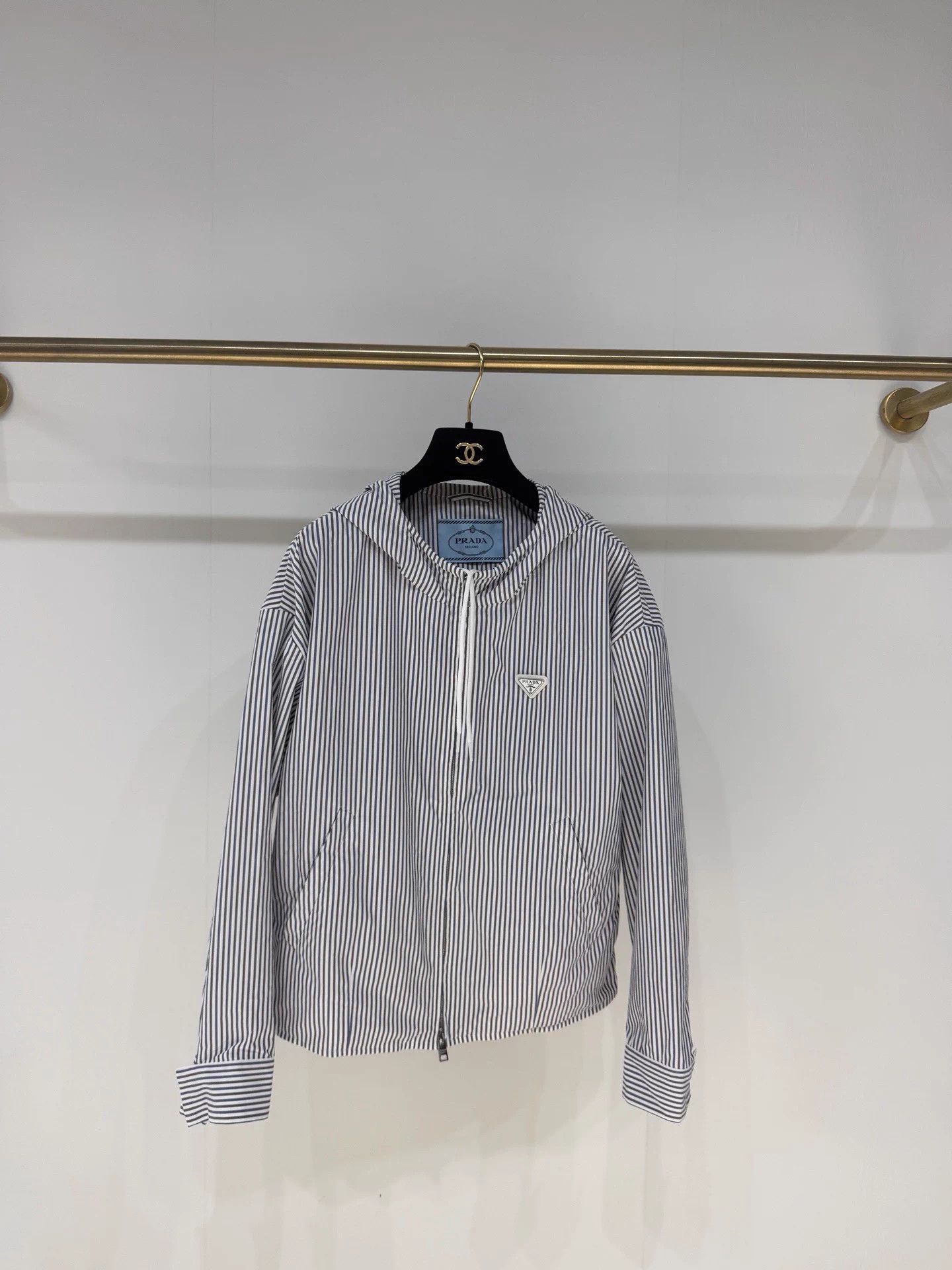 Prada Prada SS25 Hooded Triangle Logo Stripe Jacket 40 Size M / US 6-8 / IT 42-44 - 1 Thumbnail